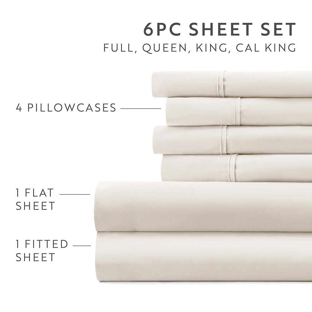 6-Piece Essential Sheet Set - Soft & Breathable Bed Sheets for Queen/King Size - Perfect for Home, Hotel & Guest Room Comfort