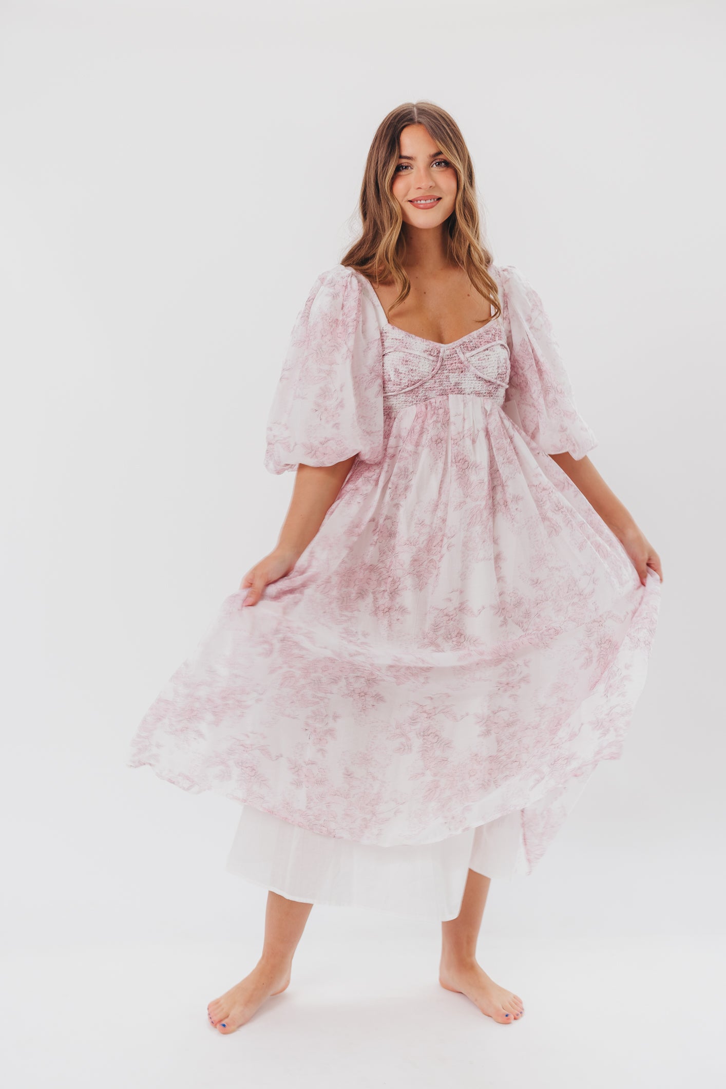 Light Pink Floral Harlow Midi Dress - Bump Friendly Maternity Dress with Inclusive Sizing (S-3XL) for Pregnancy, Baby Showers & Special Occasions