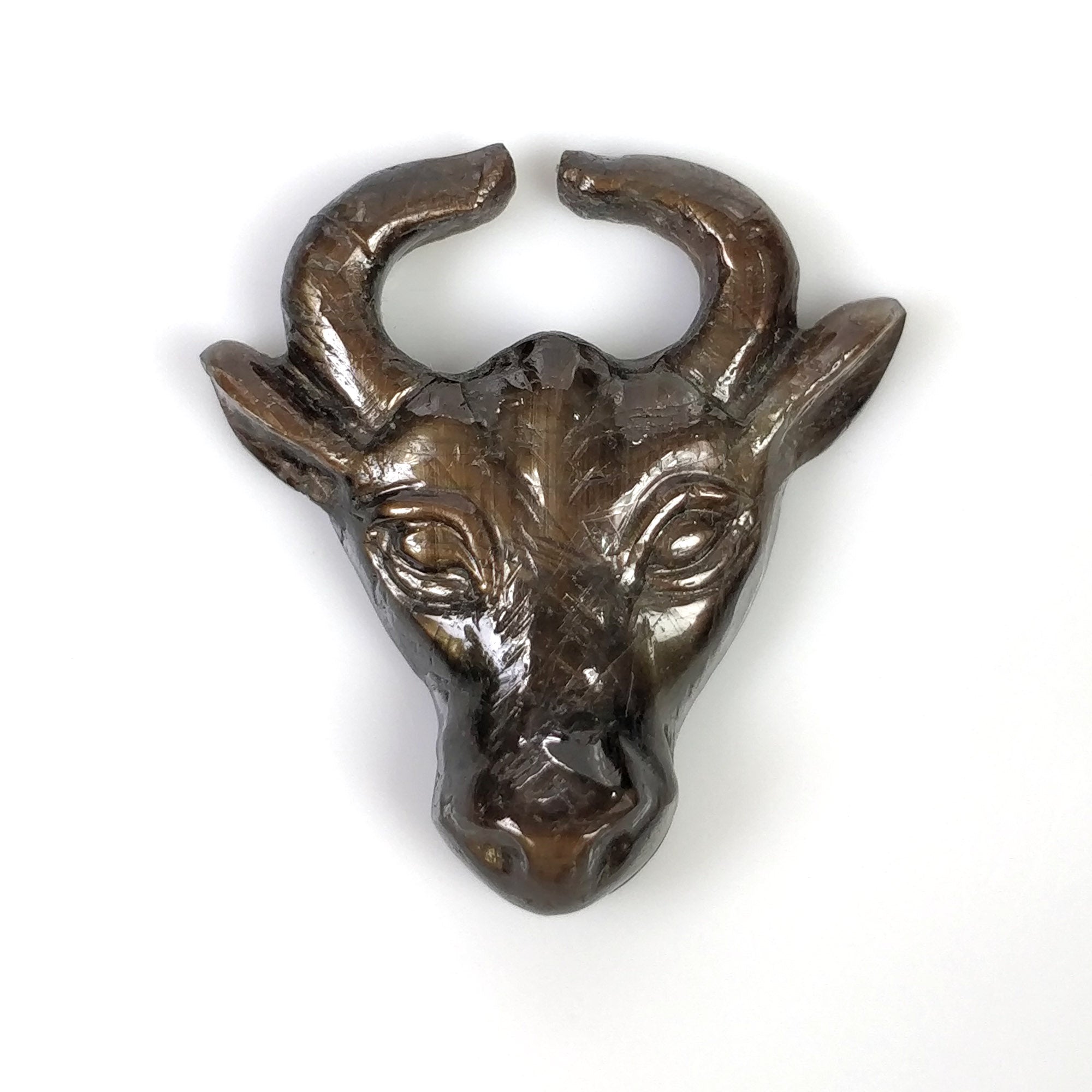 Natural Untreated Golden Brown Chocolate Sapphire Gemstone Carving - 34.80cts Hand Carved Bull's Face (30x28.5mm) for Jewelry Making, Collectibles & Spiritual Healing | Unique Gift for Gem Lovers
