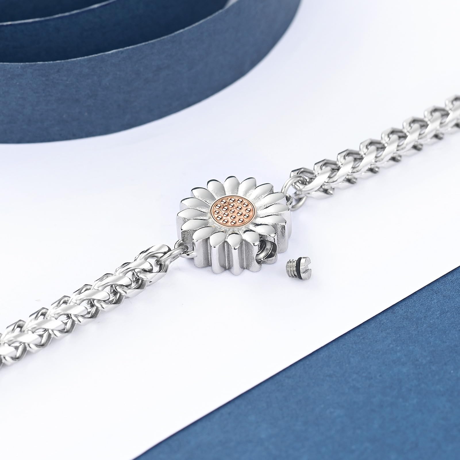 Sunflower Urn Bracelet for Ashes - Memorial Jewelry for Women - Adjustable Stainless Steel Bangle - Perfect for Pet & Human Keepsakes