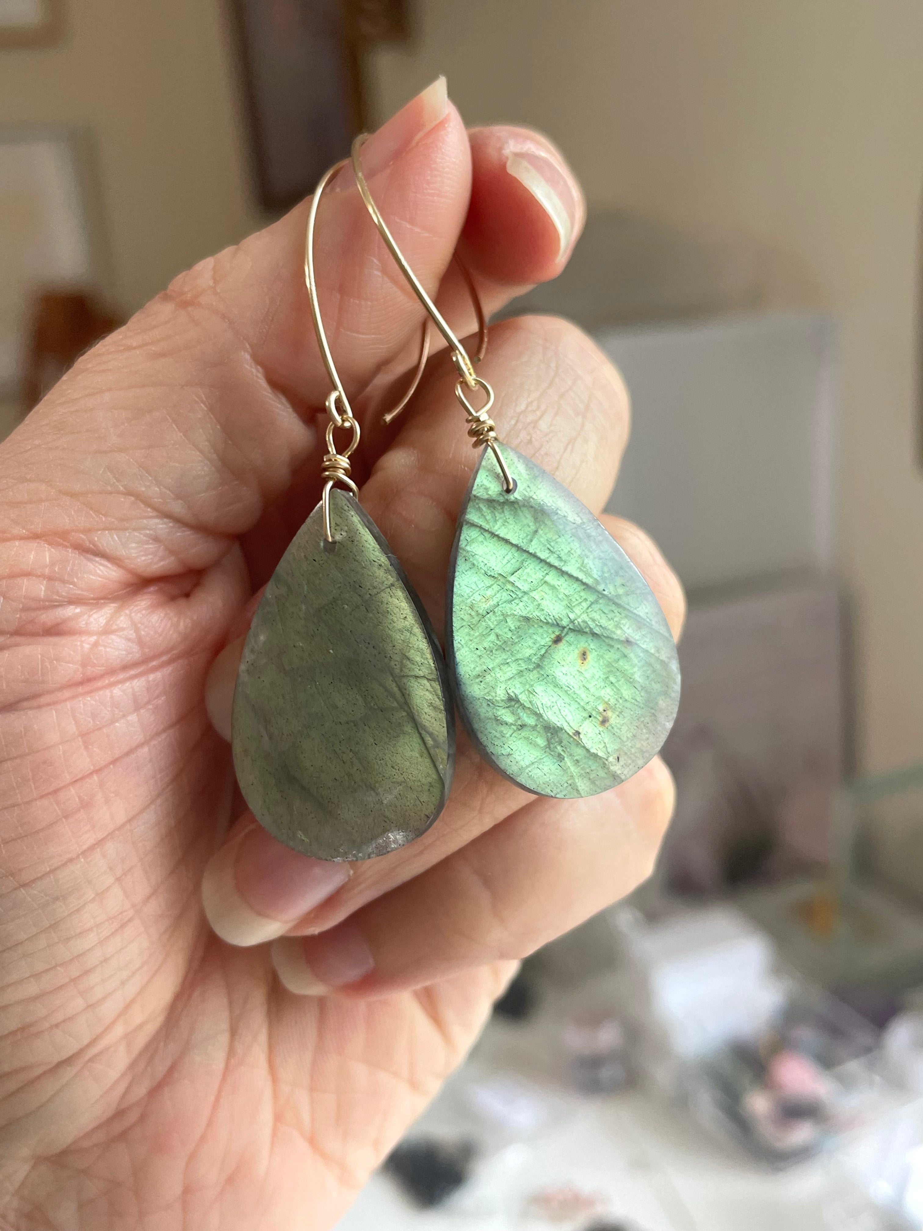 Labradorite Crystal Drop Earrings - 14K Gold Plated Dangle Earrings for Women | Elegant Boho Jewelry for Parties, Weddings & Everyday Wear