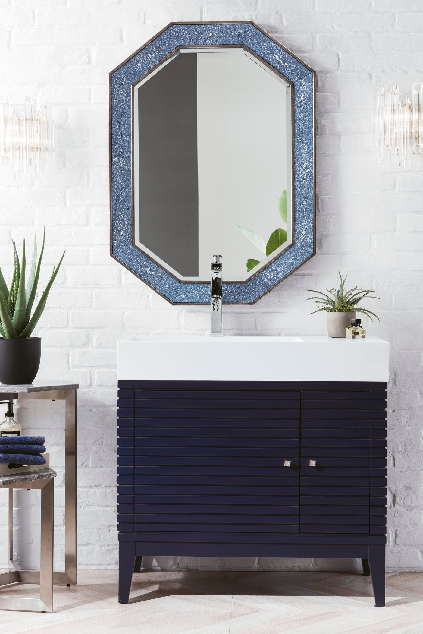 36-Inch Single Bathroom Vanity in Victory Blue with Glossy White Composite Top - Perfect for Modern Master Bathrooms & Guest Suites