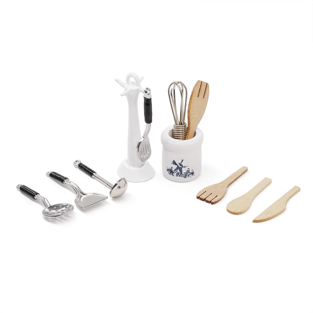 1/12 Scale Miniature Kitchen Utensils Set - White Dollhouse Accessories for Tiny Food Display & Model Home Decoration