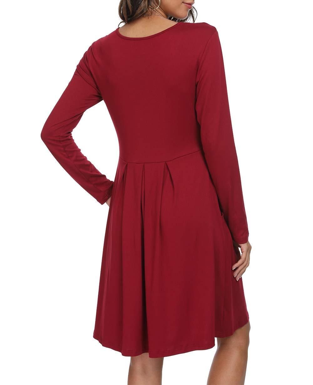 DouBCQ Women's Casual Long Sleeve Flowy Pleated Fall Dresses with Pockets | Elegant Office Wear & Autumn Date Outfit