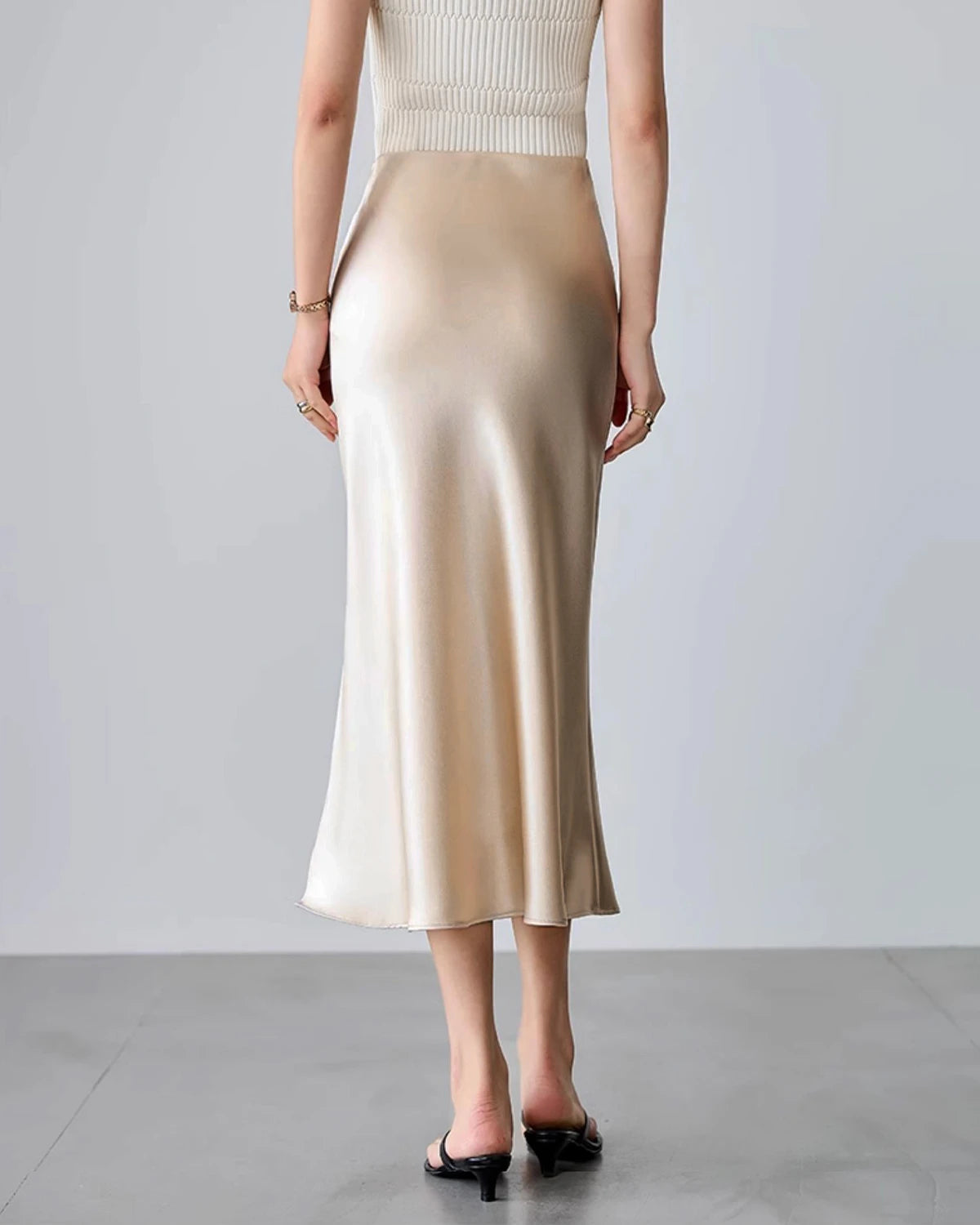 Luxury Round Neck Silk Camisole & Midi Skirt Set - Women's Elegant Satin Pajama Loungewear for Home, Sleep & Special Occasions