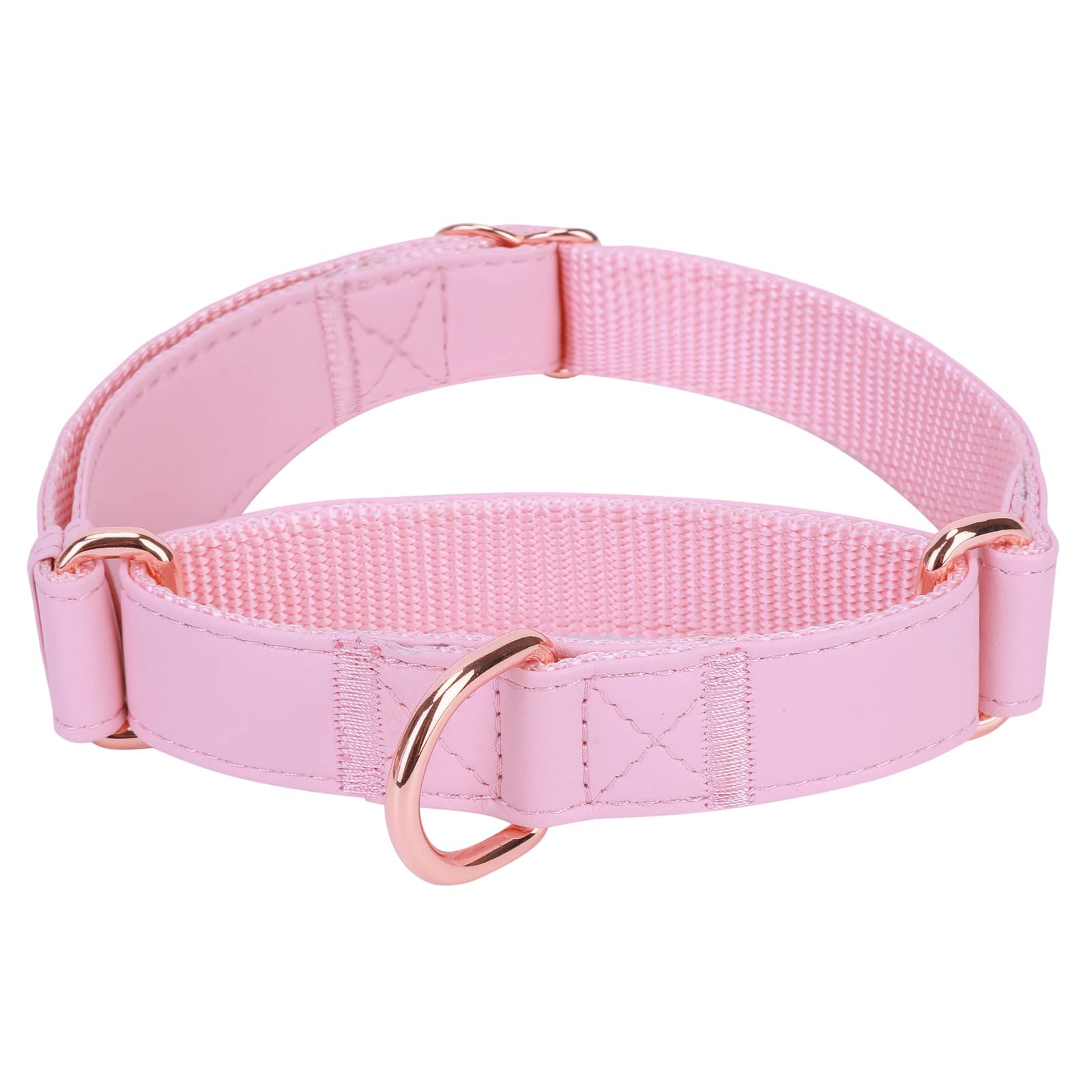 Premium Soft Leather Martingale Dog Collar - Adjustable Rose Gold Slip Collar for Small Medium Large Dogs | Durable No-Pull Training Collar with Stylish Design | Easy to Clean & Comfortable for Daily Walks, Training & Outdoor Adventures