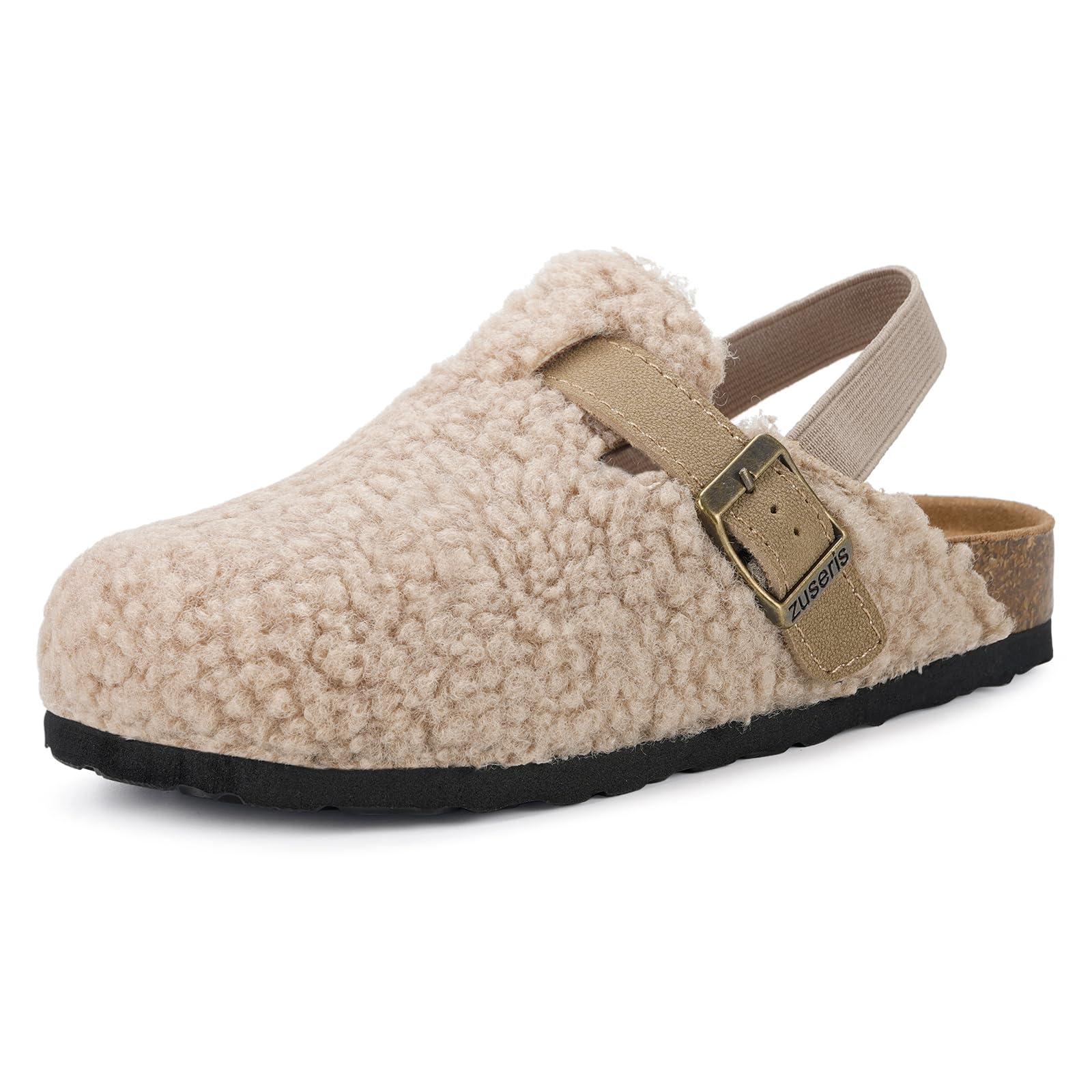 **Toddler Fuzzy Clog Slippers for Boys & Girls - Adjustable Strap, Cork Footbed, Fleece-Lined Mules - Perfect for Indoor Play, Preschool & Cozy Home Wear**