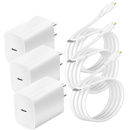 MFi Certified Fast Charger for iPhone 3-Pack - Includes 6FT USB C to Lightning Cable & Wall Plug - Compatible with iPhone 13/12/11/XS/X/8 Plus, iPad & AirPods - Perfect for Home, Office & Travel Charging