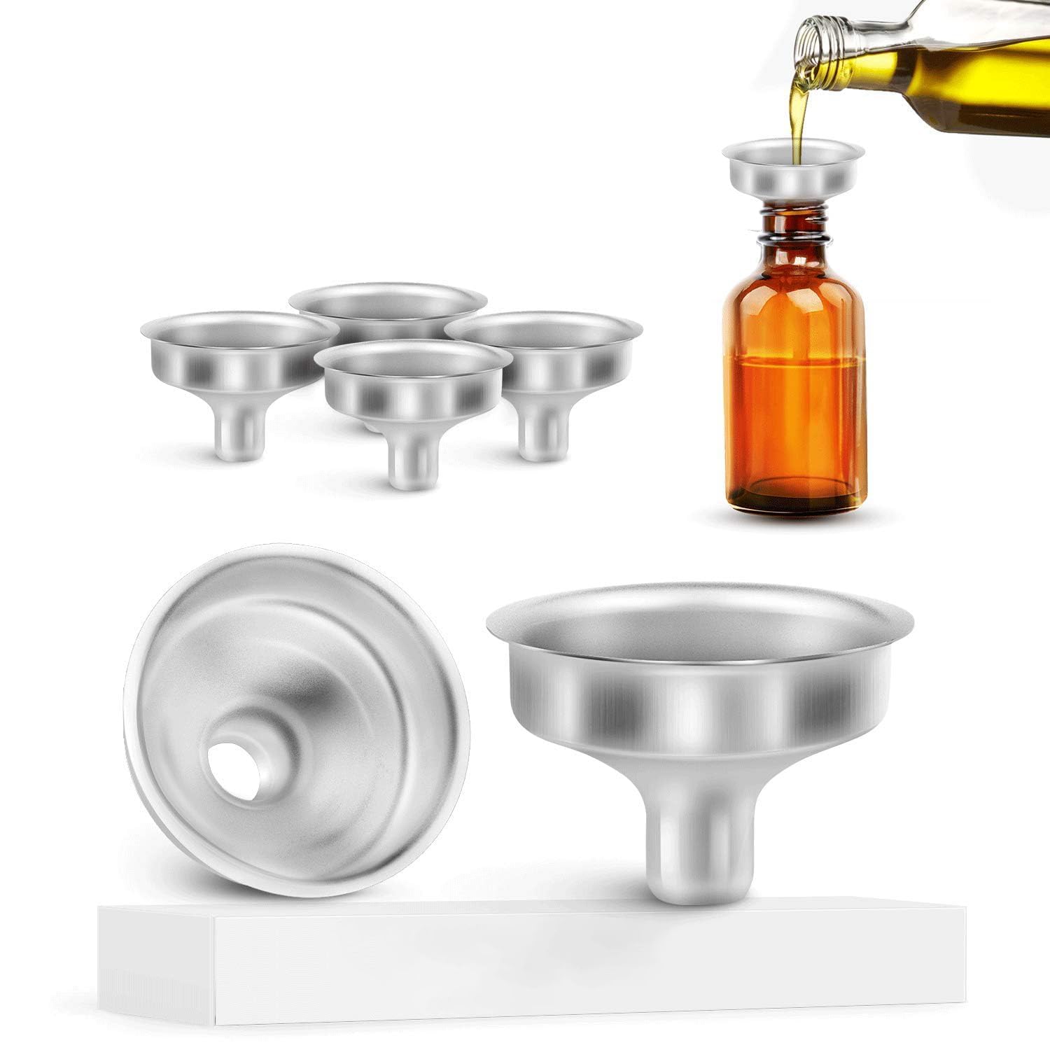 HUNCHA 2-Pack Small Stainless Steel Funnel Set - Mini Pipette for Filling Perfume Bottles, Essential Oils, Cooking Spices & Liquids - Perfect for DIY Perfume Making, Kitchen Use & Craft Projects