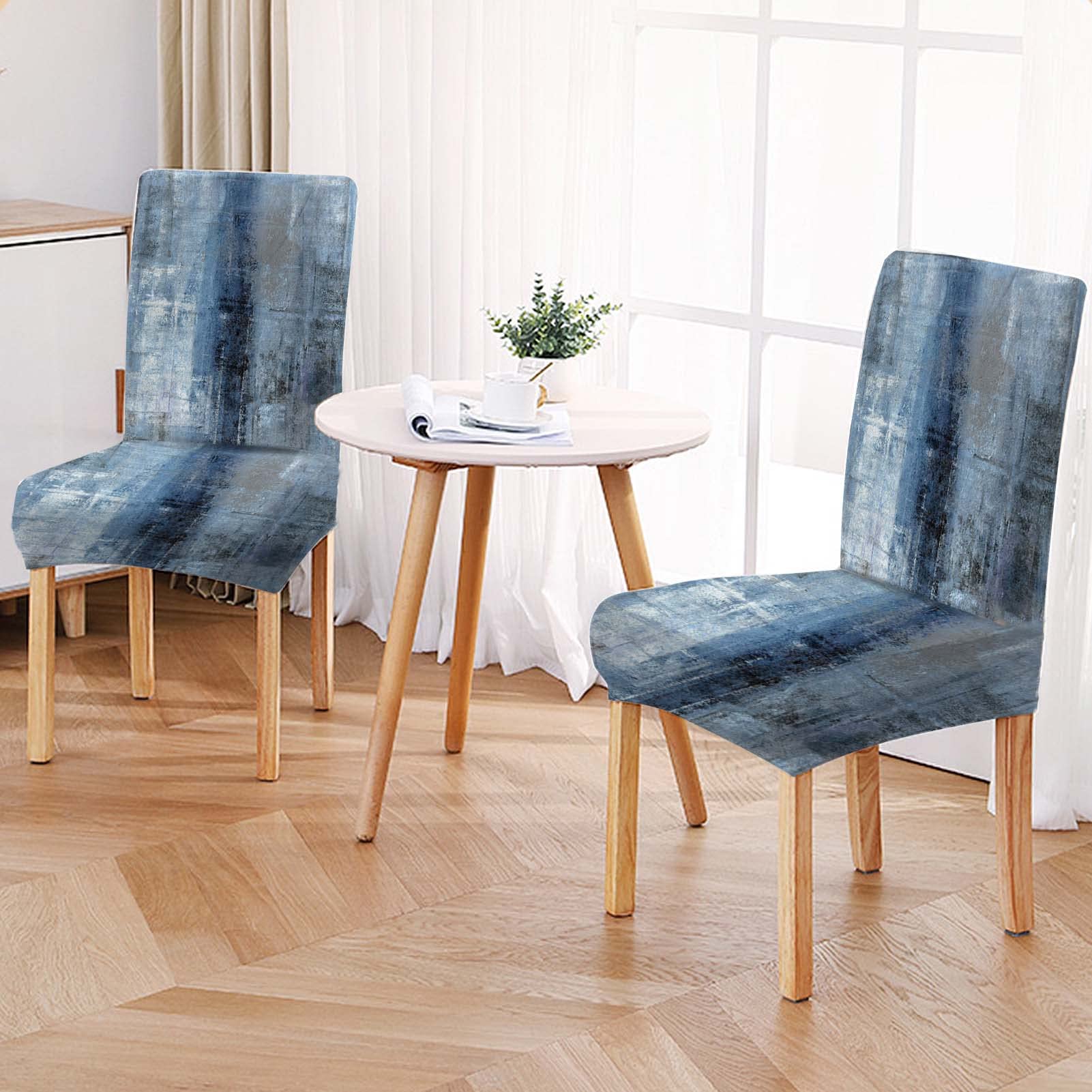 MCALK Dark Blue Stretch Chair Covers Set of 4 with Table Runner - Washable Dining Room Chair Slipcovers for Kitchen & Home - Modern Elastic Chair Protectors for Parties, Weddings & Everyday Use