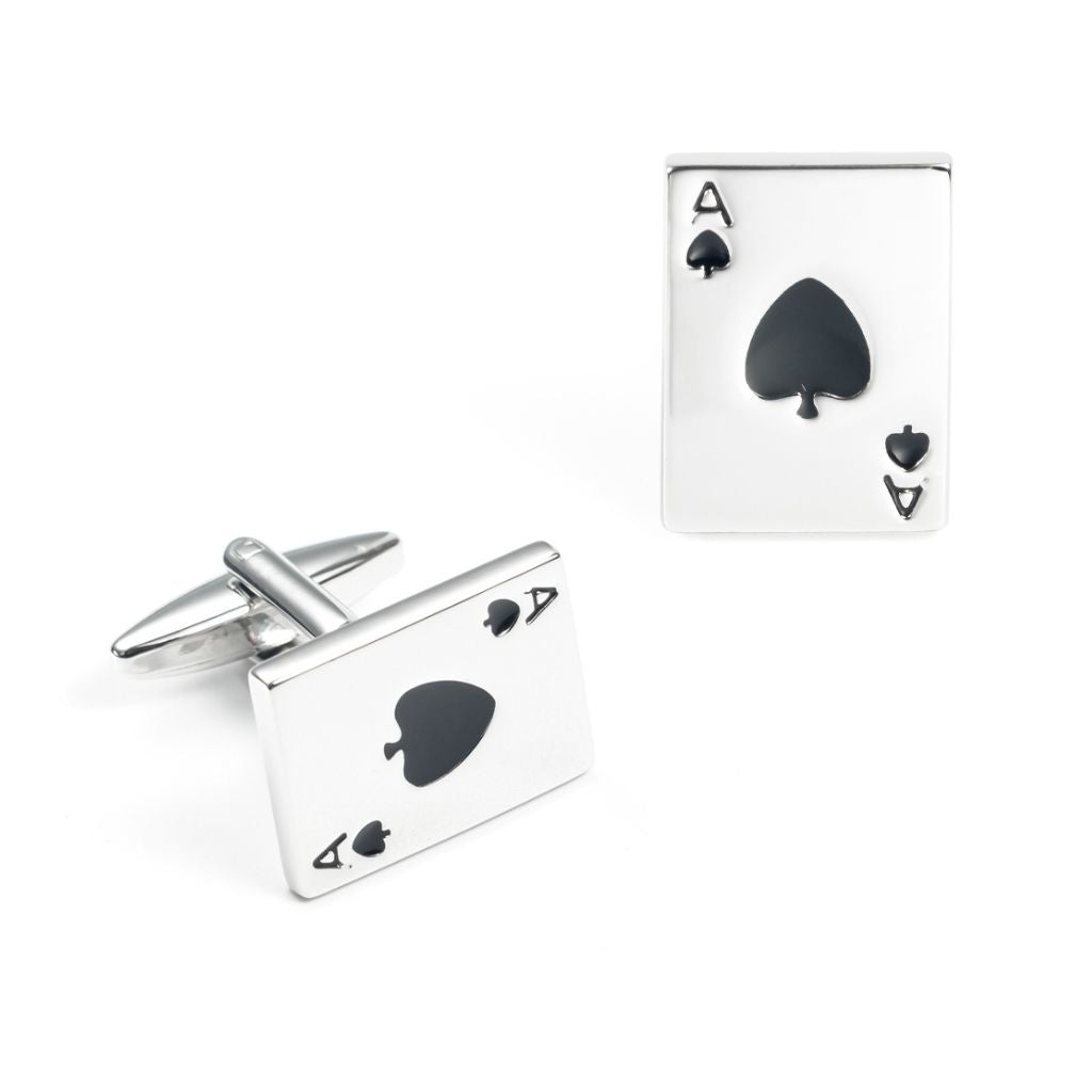 Elegant Silver Rectangle Cufflinks with Ace Cards Design - Perfect for Weddings, Business Meetings & Formal Events