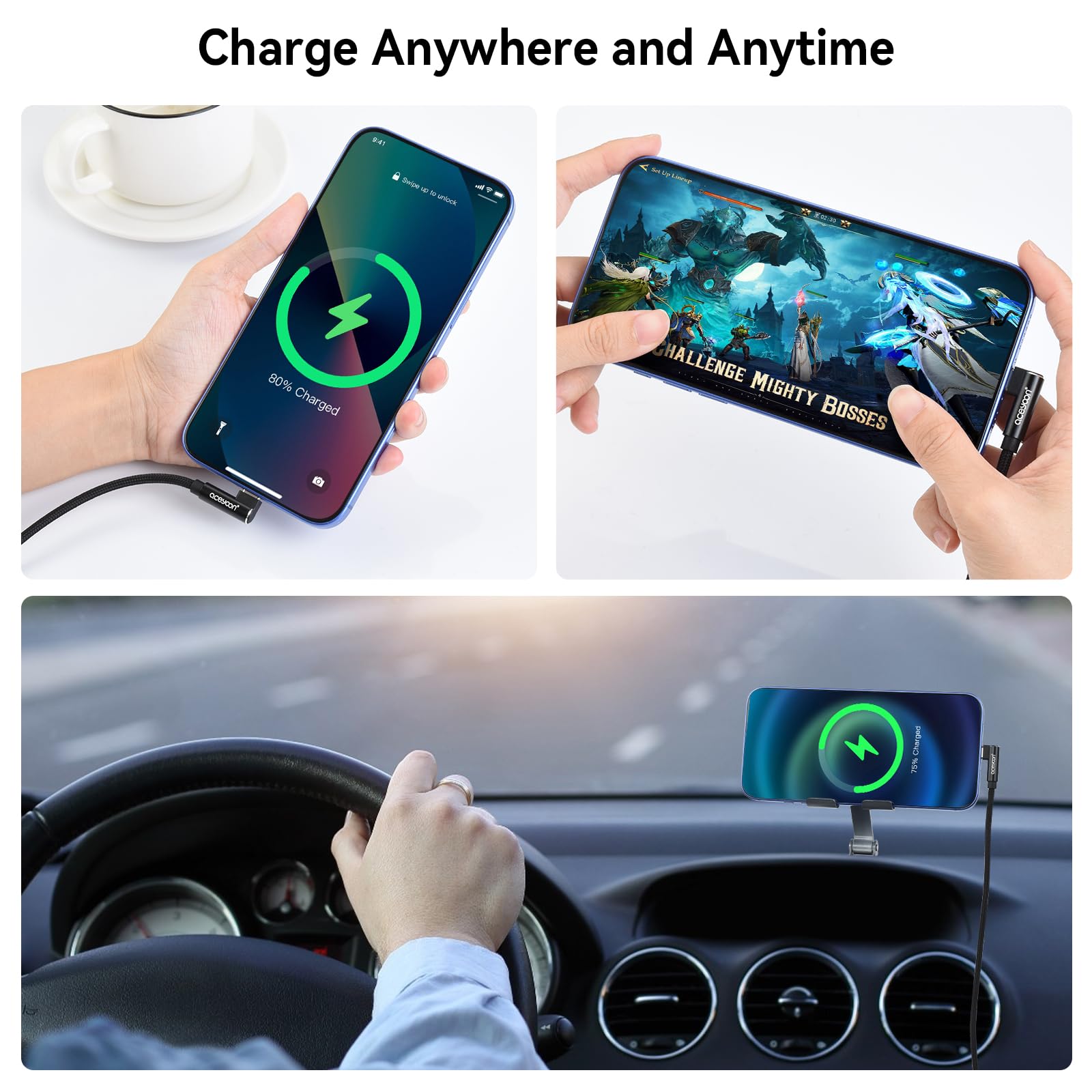 90 Degree Right Angle USB C Cable 0.5M - Short Braided USB to Type C Charger & Data Sync Cable - Compatible with Samsung Galaxy, Huawei, Google Pixel, iPhone 15 (Black) - Perfect for Gaming, Car Charging & Tight Spaces