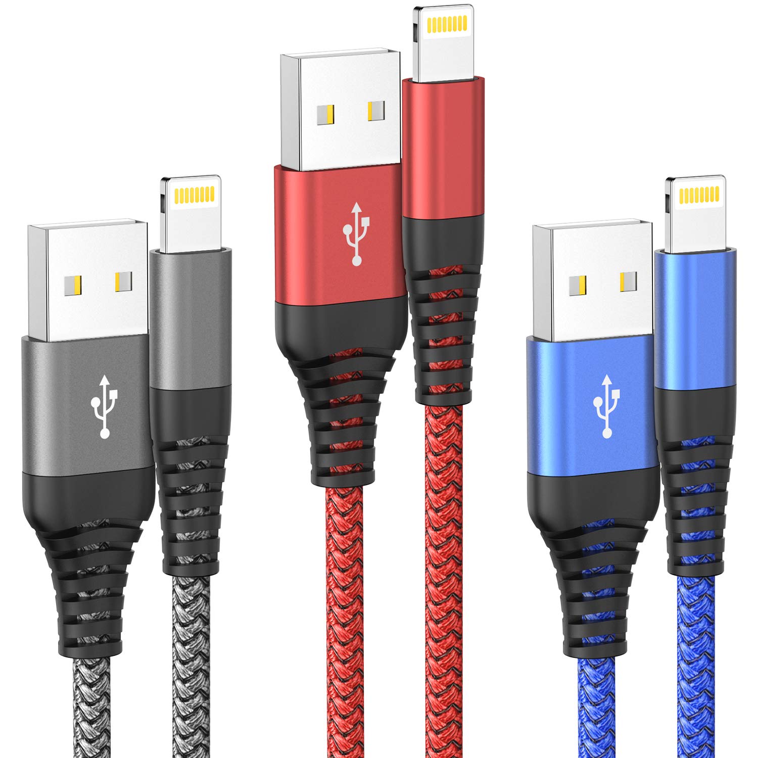 Ofuca 3-Pack 10FT Braided Lightning Cable Fast Charging Cord for iPhone 14/13/12/11 Pro Max/XS/XR/X/8/7/6/5/SE - Durable 3M iPhone Charger with MFi Certification - Perfect for Home, Office & Travel Use