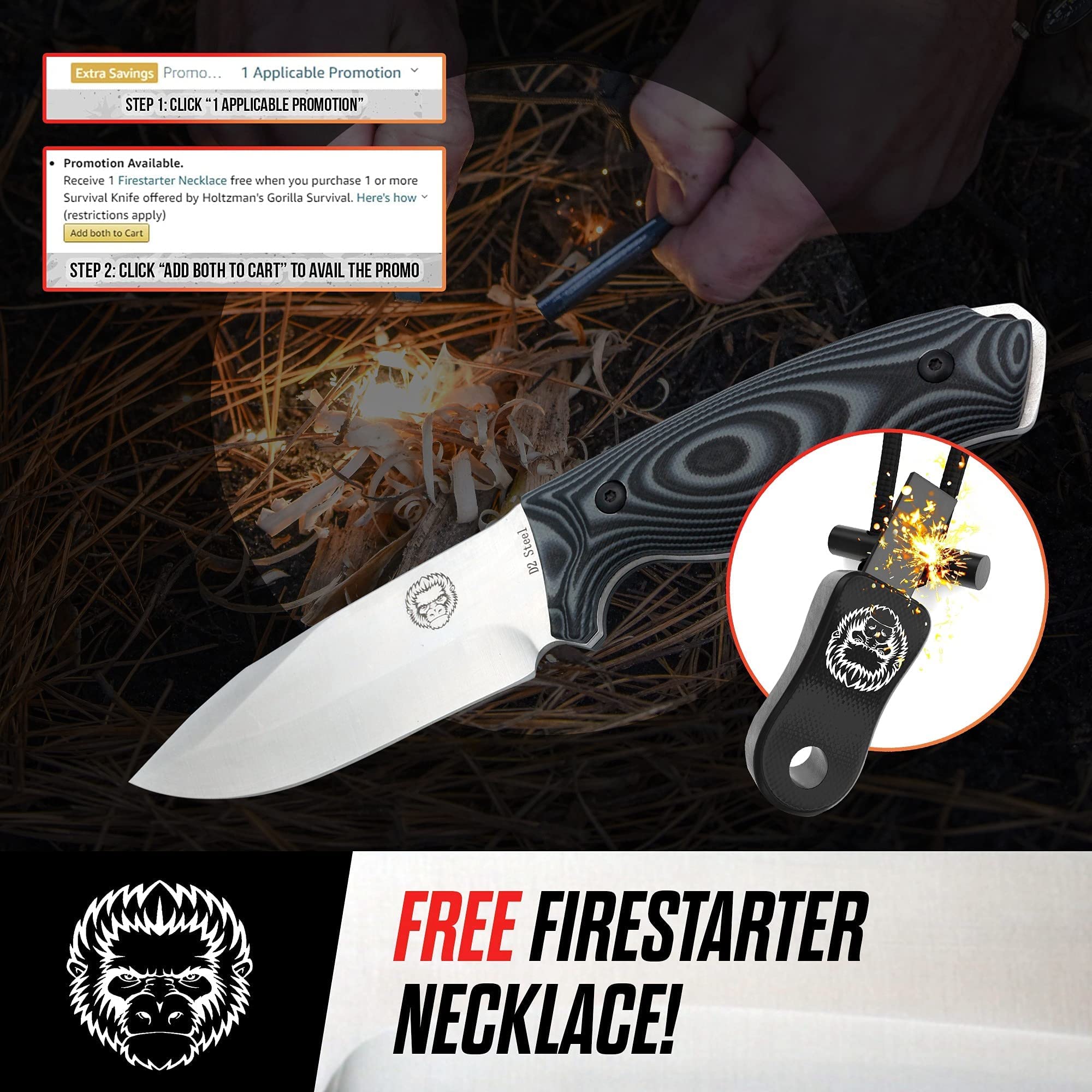 Premium 1095 High Carbon Steel Survival Knife & D2 Damascus Steel Knife Set - Outdoor Camping, Hunting, Bushcraft, and Emergency Preparedness Gear