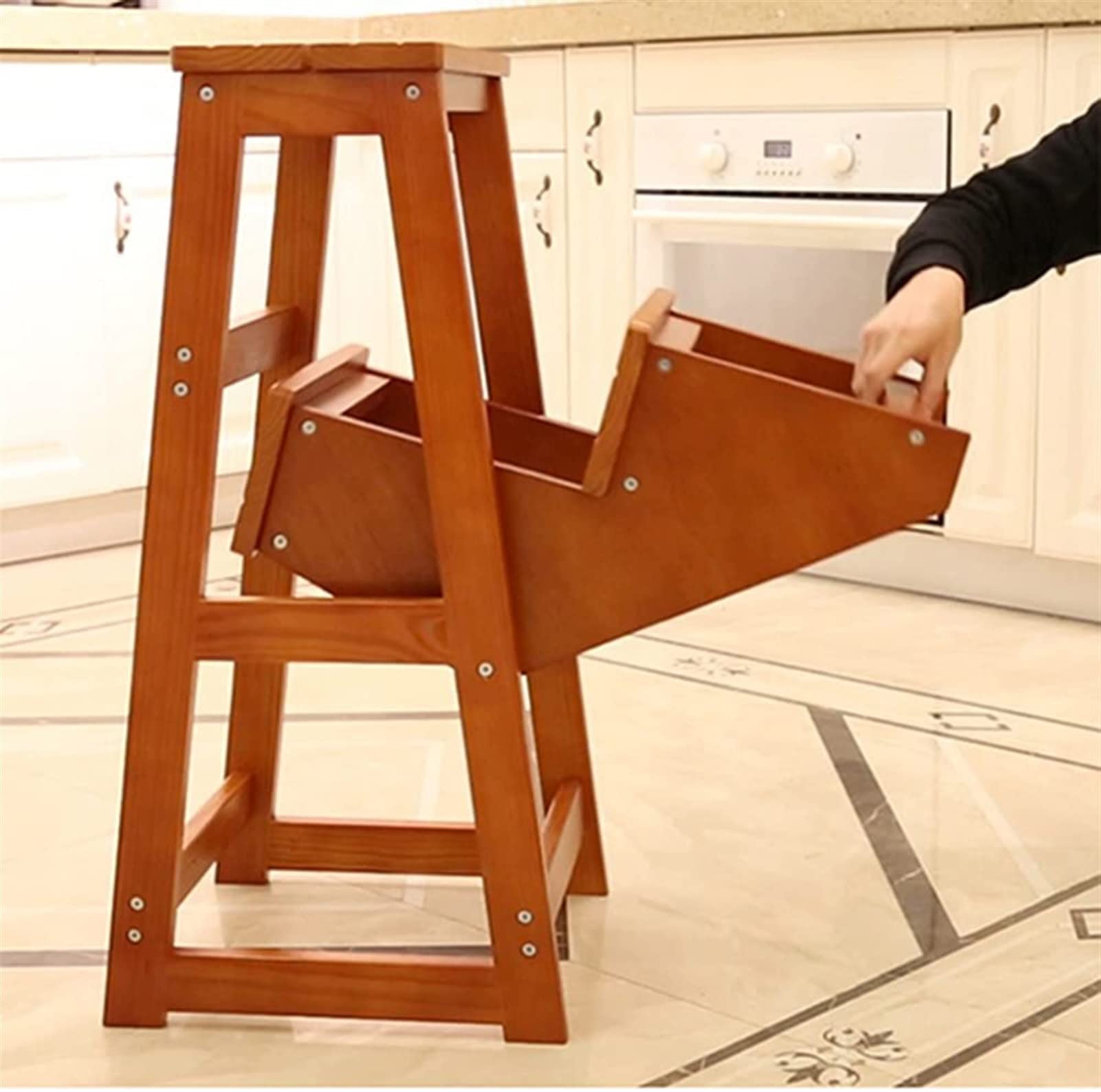 FADUNI Modern Multifunctional Wooden Folding Step Stool for Home, Library, and Office - Space-Saving Ladder Chair for Indoor Use - Perfect for Reaching High Shelves and Organizing Spaces