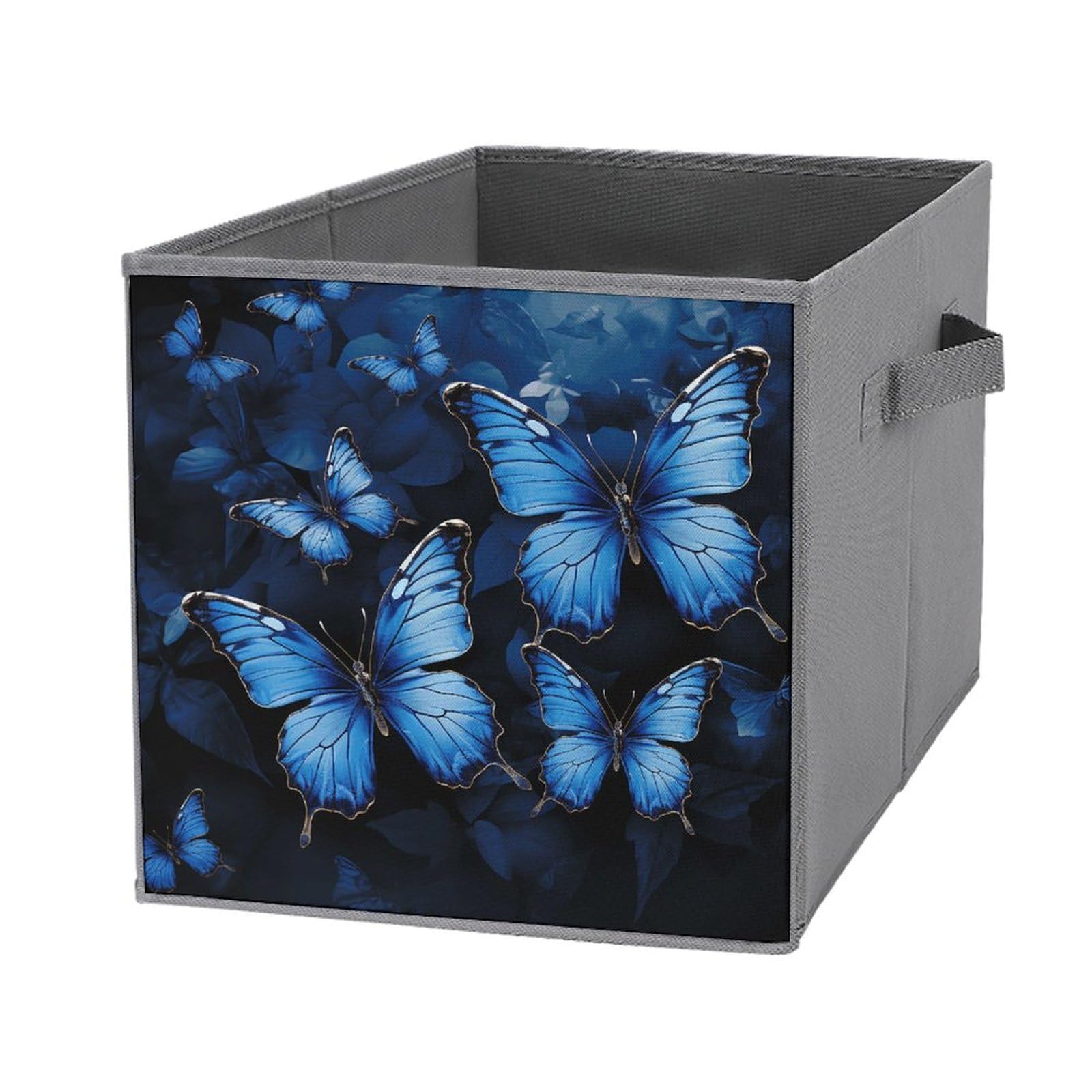 1PCS Foldable Storage Bins with Handles - Dark Blue Butterfly Printed Large Capacity Storage Box for Home, Office, Playroom Organization | Perfect for Toys, Books, Clothes & Household Items Storage