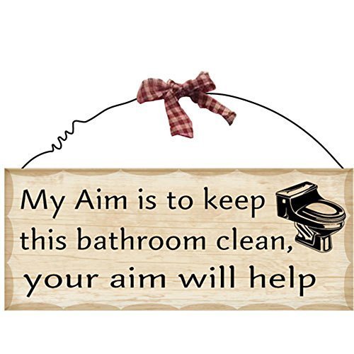 4x10 Inch Decorative Wooden Bathroom Wall Plaque - 'My Aim Is To Keep the Bathroom Clean' Rustic Hanging Sign for Home Decor | Perfect for Bathrooms, Powder Rooms & Farmhouse Style Interiors