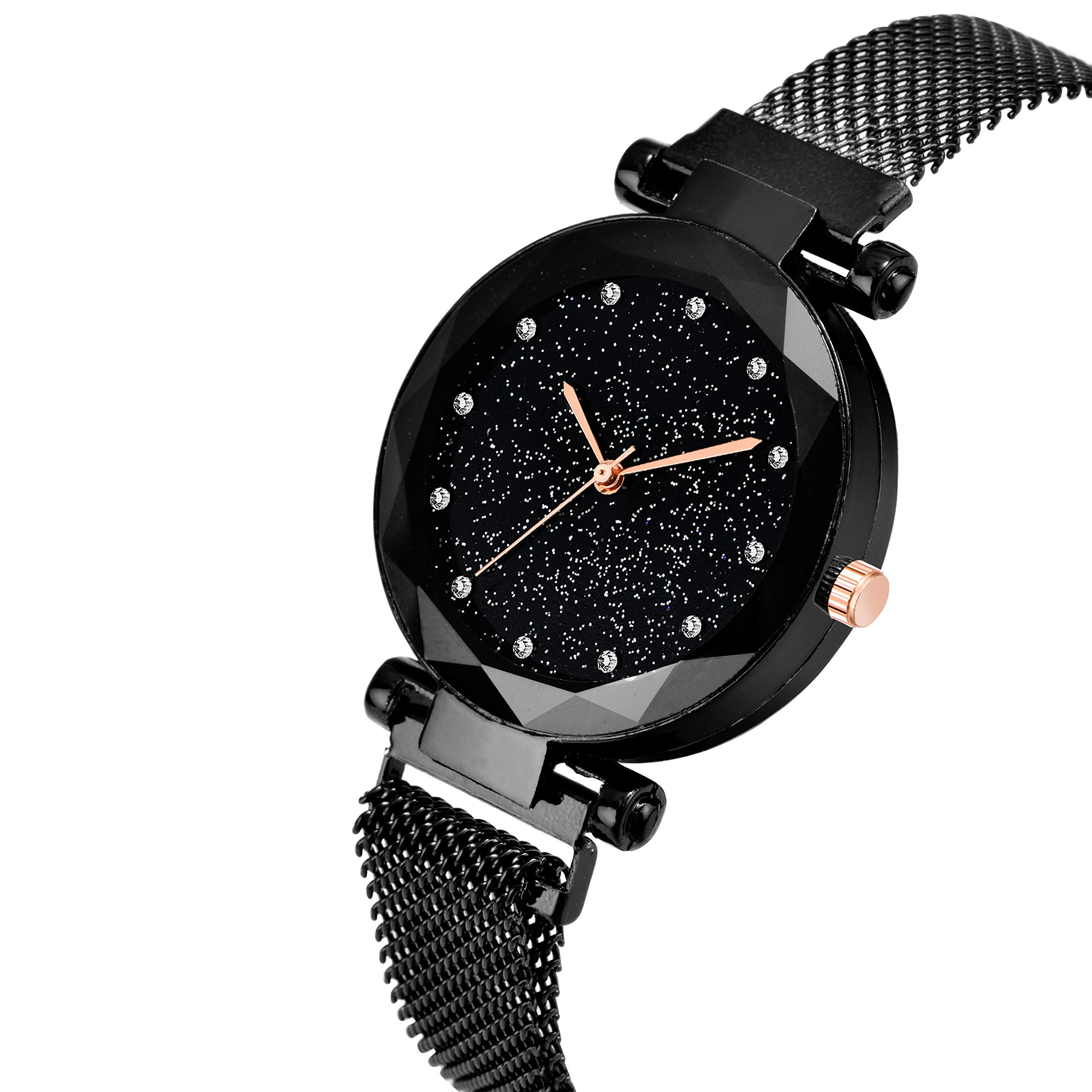 Stylish Analog Black Dial Magnetic Watch with Heart Bracelet for Women & Girls - Perfect for Casual Wear, Office & Date Nights