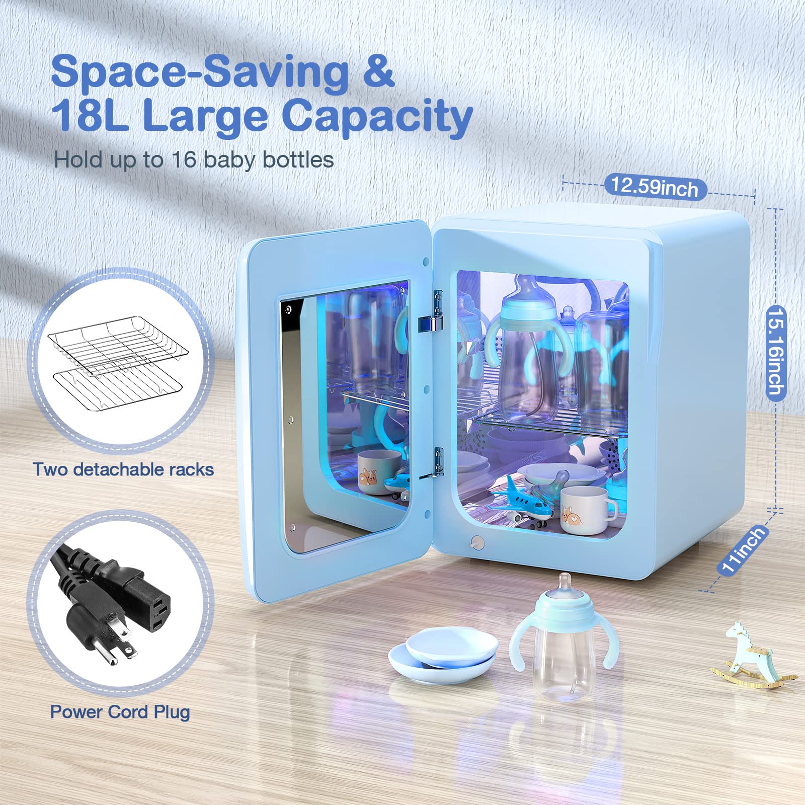Grelife 18L Multi-Purpose Bottle Dryer with Touch Screen & Auto-Off - Baby Bottle Sterilizer, Toy Sanitizer, Beauty Tool Dryer, Tableware & Electronics Dryer - Perfect for Nursery, Kitchen, Salon & Home Organization