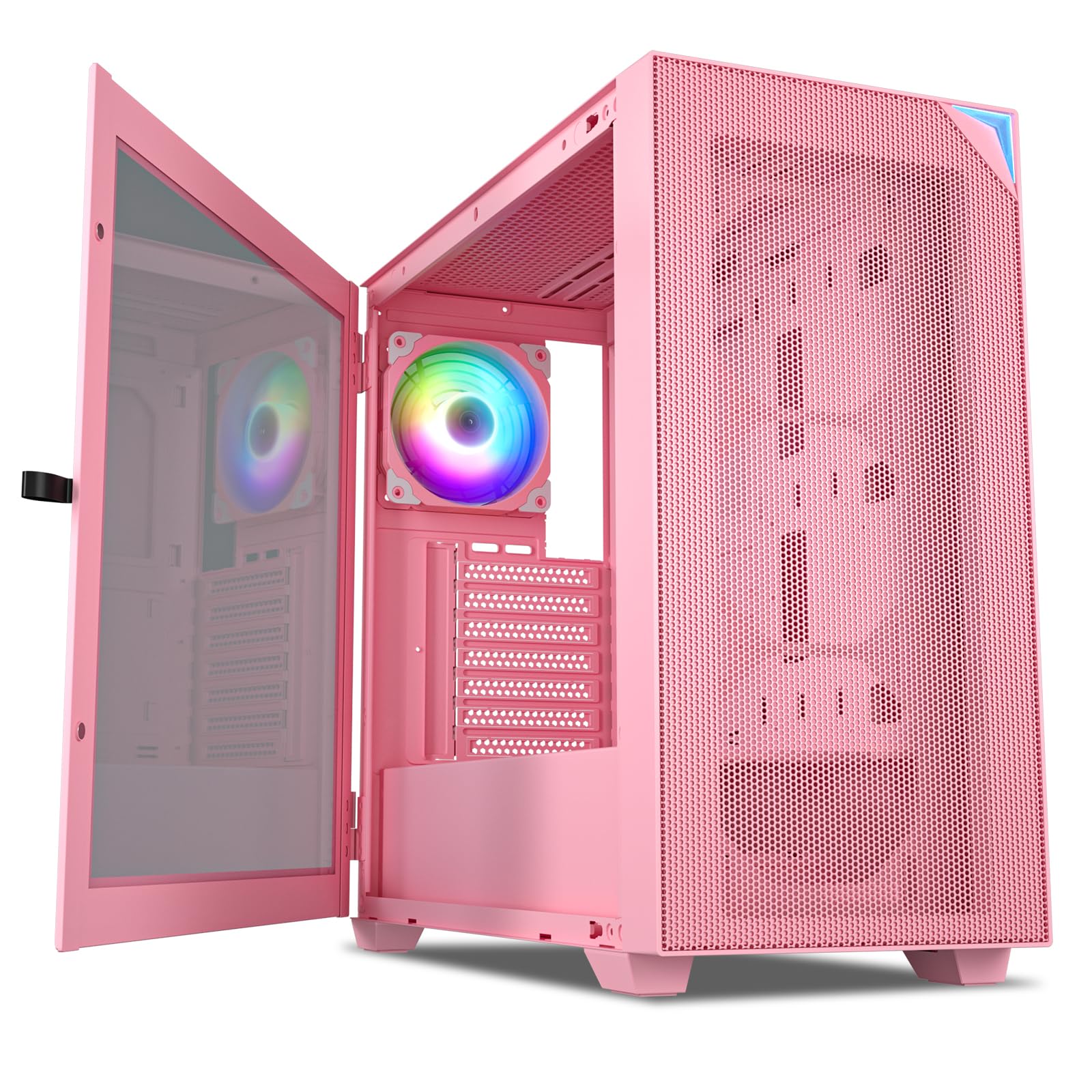 VETROO AL800 Full Tower PC Case - Tempered Glass Door, E-ATX/ATX Motherboard Support, Adjustable LED Strip, Pre-Installed ARGB & PWM FDB Fan, 40 Series GPU Compatible - Pink | Perfect for Gaming Rigs, Workstations & Custom PC Builds
