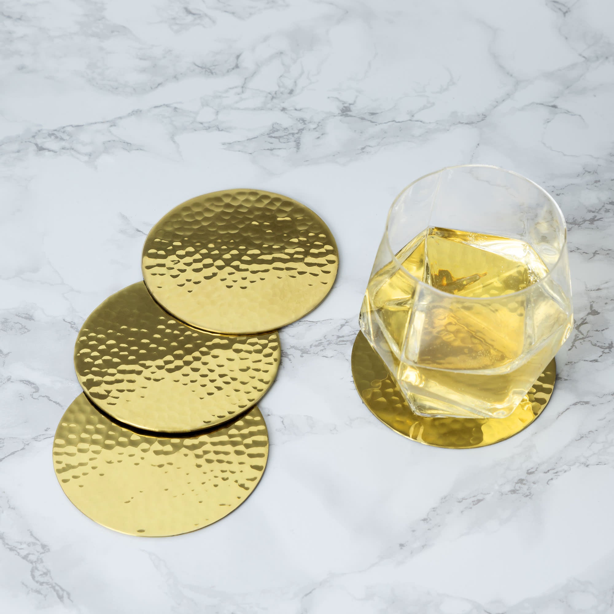 Hammered Brass Coasters Set of 4 - Elegant Drink Coasters for Home Bar, Coffee Table & Dining Table Protection - Perfect for Parties, Weddings & Housewarming Gifts