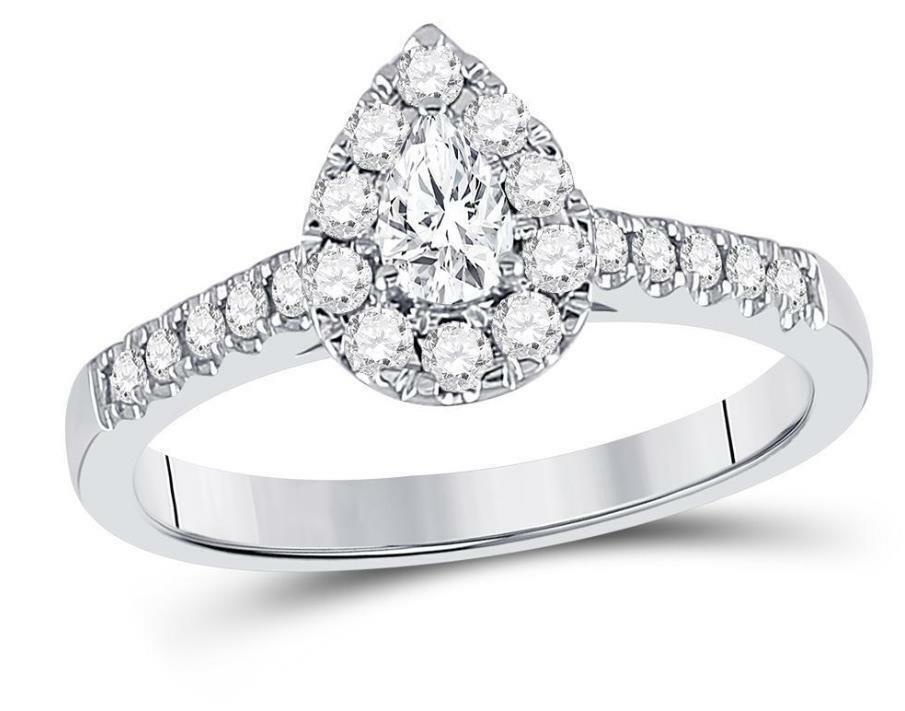 14K White Gold Pear Diamond Solitaire Engagement Ring for Women - 1/2 Carat (0.5ct) Pear-Shaped Diamond Bridal Ring - Perfect for Proposals, Weddings & Anniversary Gifts