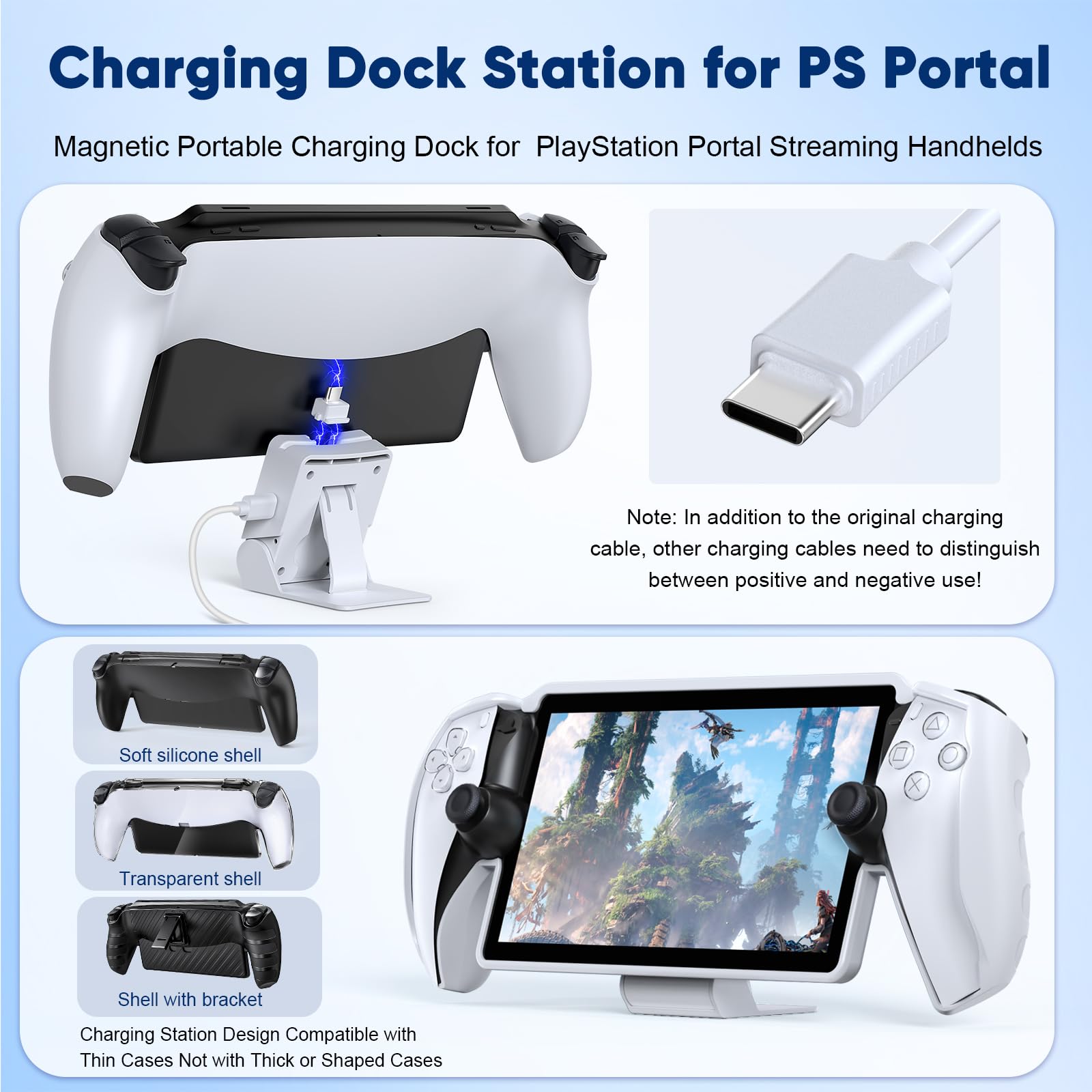 PlayStation Portal Accessories Bundle - Portable Carrying Case, Magnetic Charging Dock for PS5 Portal, Protective Cover, 2 HD Screen Protectors, Wired Headphones & 4 Thumb Grips - Perfect for Gaming On-The-Go & Travel Protection