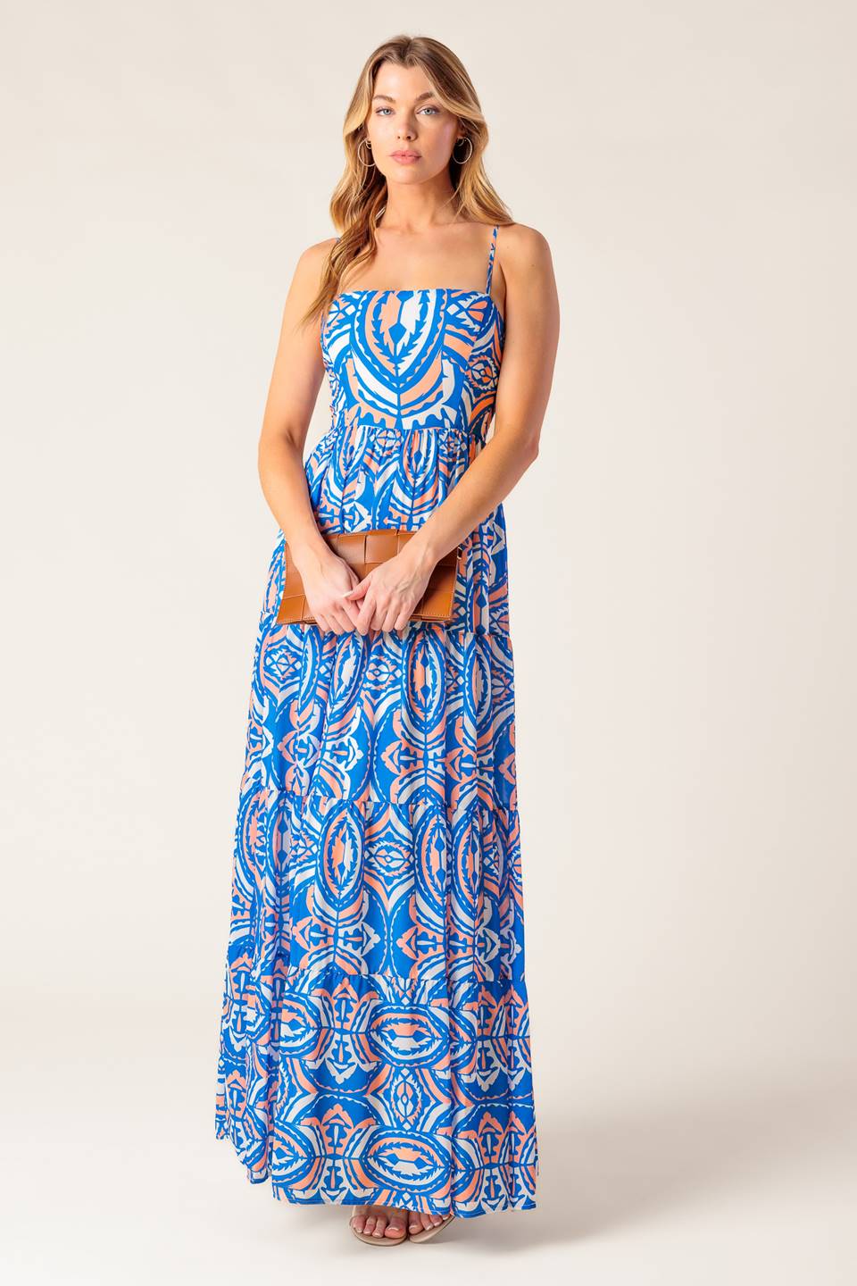 Lakeside Picnic Maxi Dress - Blue & Coral Floral Summer Dress for Women | Beach, Garden Party, Vacation Outfit