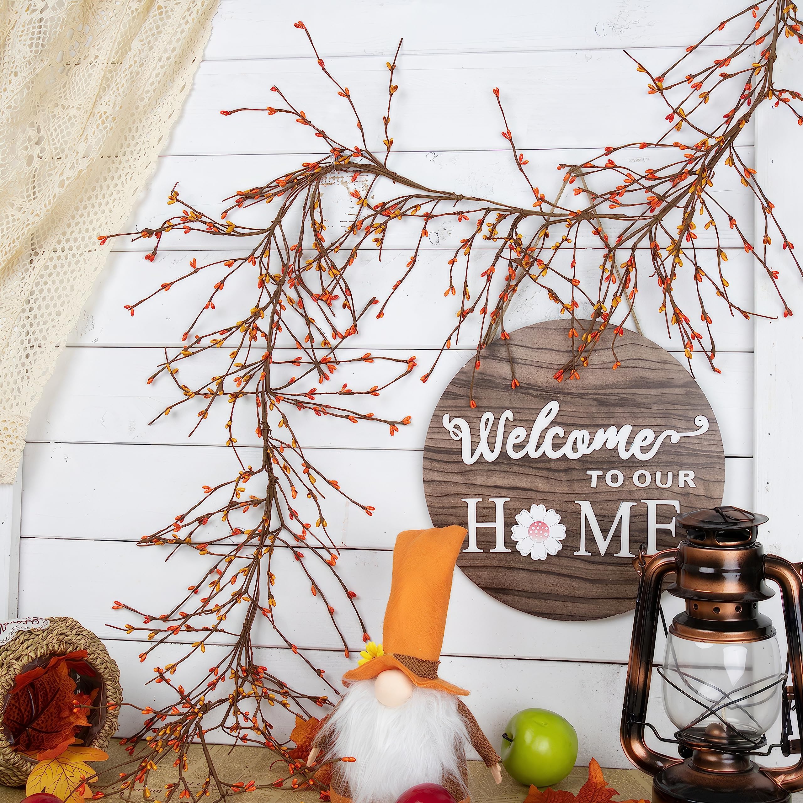 5FT Orange Yellow Fall Berry Garland for Thanksgiving Table Decor
