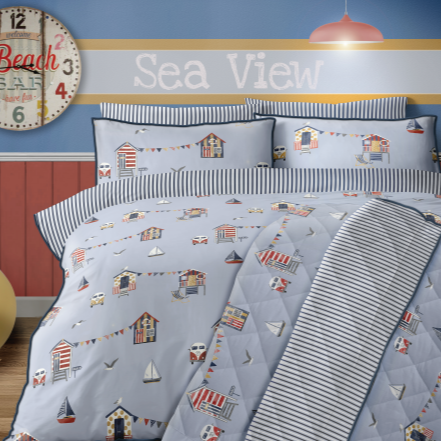 Bellissimo Beach Huts Duvet Cover Set - Coastal Blue Bedding for Beach House Decor - Perfect for Guest Rooms, Vacation Homes & Coastal Themed Bedrooms