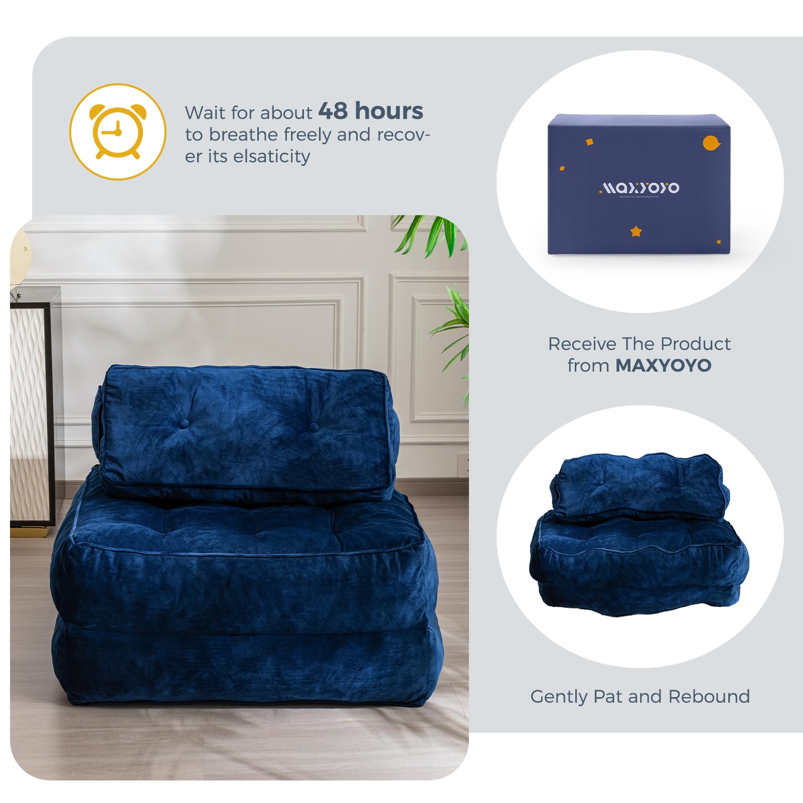 MAXYOYO Velvet Convertible Sleeper Sofa Bed - Foldable Guest Bed with Pillow, Navy Blue | Space-Saving Furniture for Small Apartments, Living Rooms & Dorm Rooms