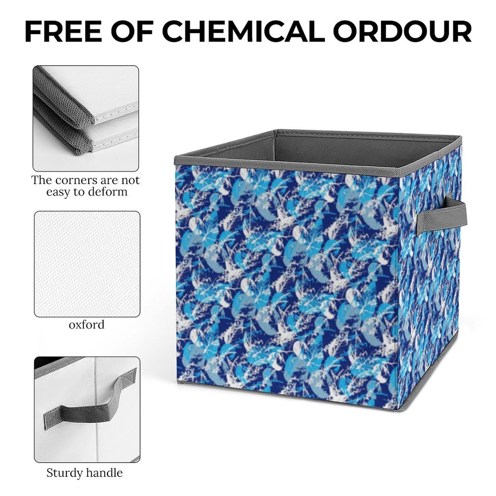 Blue Tropical Leaves Foldable Storage Bins 4-Pack - Collapsible Fabric Cube Baskets with Handles (10.6 Inch) for Nursery, Closet, Shelves - Organize Clothes, Toys, Books | Space-Saving Home & Office Storage Solution