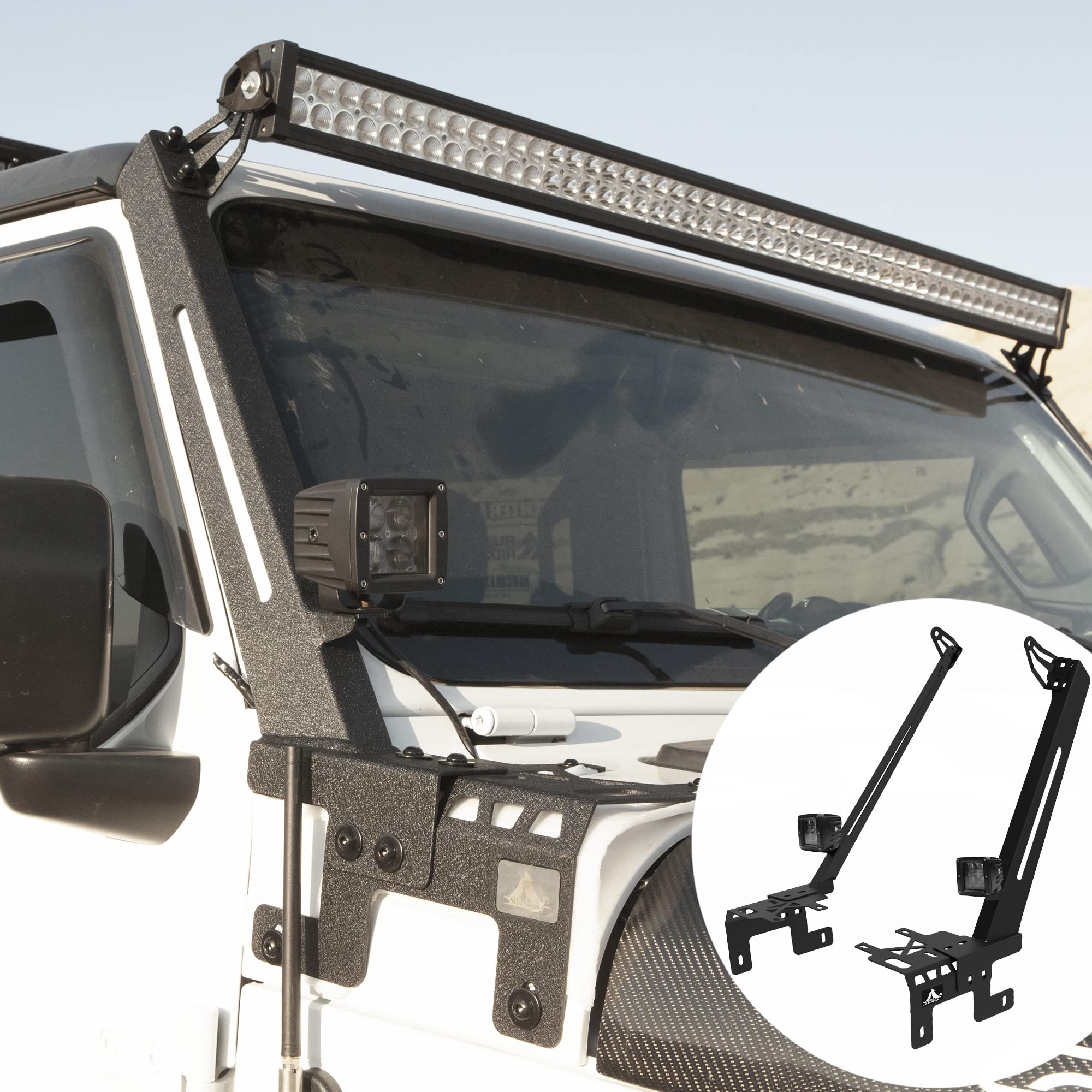 WOLFSTORM A-Pillar LED Light Bar Mounting Brackets for 2018-2023 Jeep Wrangler JL/JLU - Compatible with 50