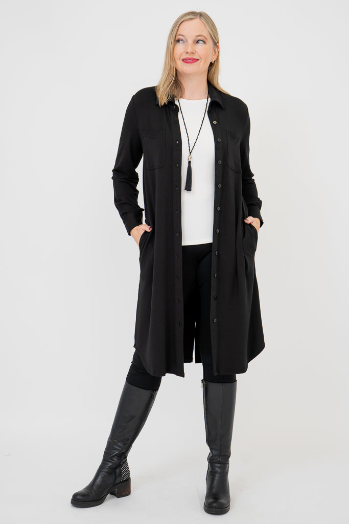 Lois Duster Coat - Black Bamboo Long Sleeve Kimono Cardigan for Women | Boho Chic Outerwear for Spring, Fall & Casual Wear