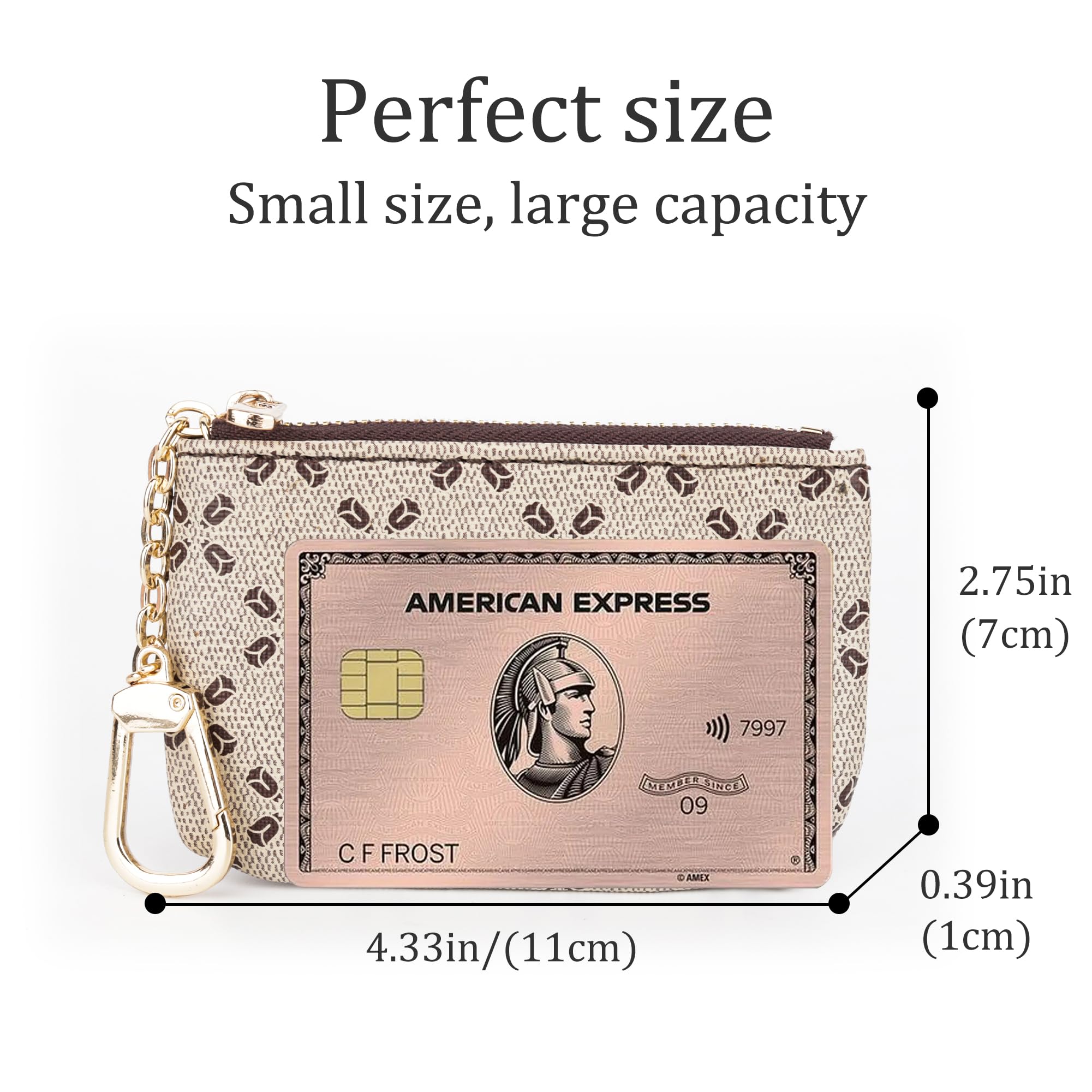 Veki Leather Coin Purse Wallet with Keychain Ring & Zipper - Classic Khaki Mini Clutch for Men & Women | Perfect for Keys, Coins, Cards & Everyday Essentials