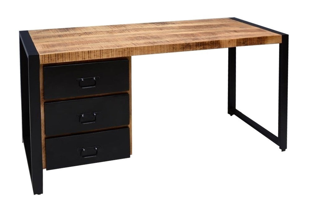 Industrial Metal and Wood Desk with Door and Drawer - Perfect for Home Office, Study Room, or Workspace Organization