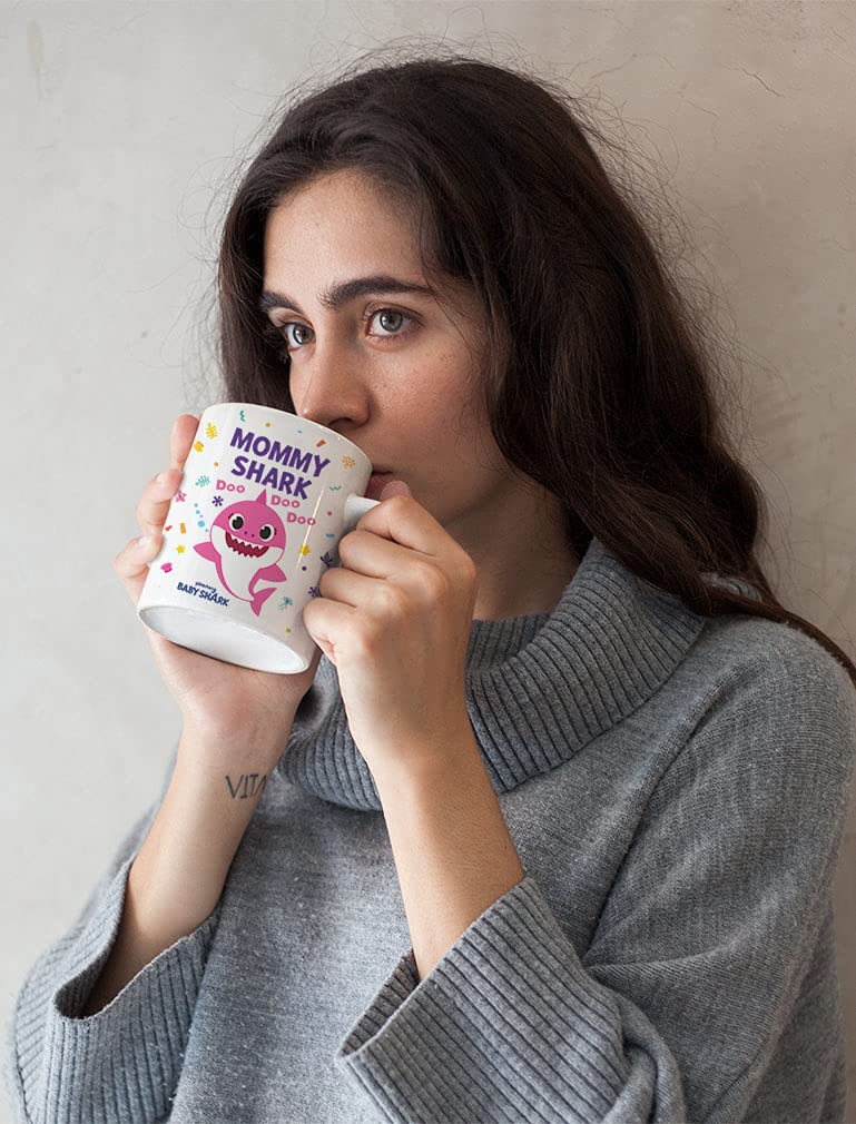 Funny Mommy Shark Coffee Mug - 15oz Ceramic Baby Shark Doo Doo Doo Mug for Mom, Mother's Day, Birthday Gifts, Mother Daughter/Son Novelty White Mug - Perfect for Home, Office & Coffee Lovers