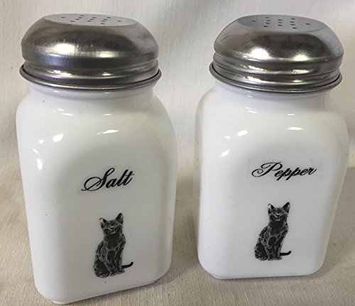 Premium Square Stove Top Salt and Pepper Shaker Set - Handmade Rosso Glass with Black Cat Design - USA Made by Mosser Glass - Perfect for Kitchen, Dining Table, and Gift Giving