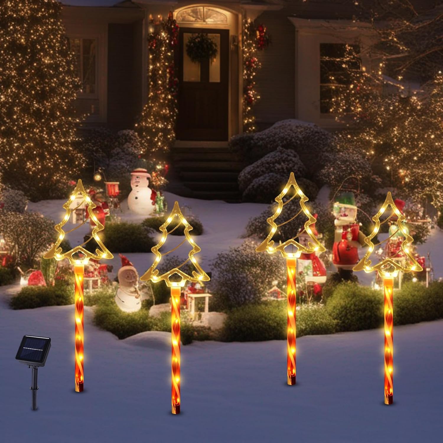 Solar Powered Christmas Pathway Lights - 4 Pack Waterproof Outdoor Candy Cane Tree Decorations for Garden, Yard, Patio | Perfect for Holiday Lawn Decorations & Winter Festival Lighting
