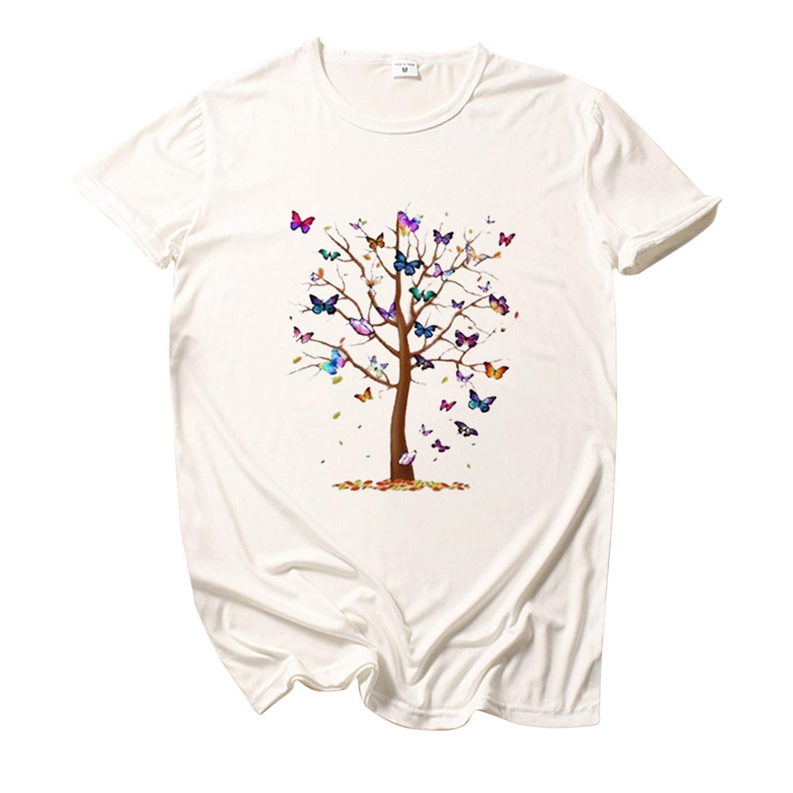 Women's Summer Casual Phalaenopsis Floral Printed Round Neck Short Sleeve T-Shirt - Breathable Comfort Fit (White, XXXL) for Outdoor Activities & Daily Wear