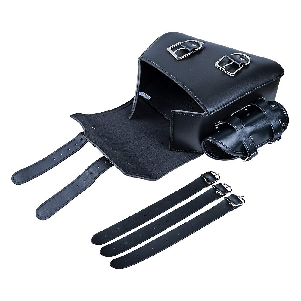 Premium Black Soft PU Leather Solo Swing Arm Saddle Bag & Side Storage for Harley Sportster XL883 XL1200 - Durable Motorcycle Accessory for Road Trips & Daily Commutes