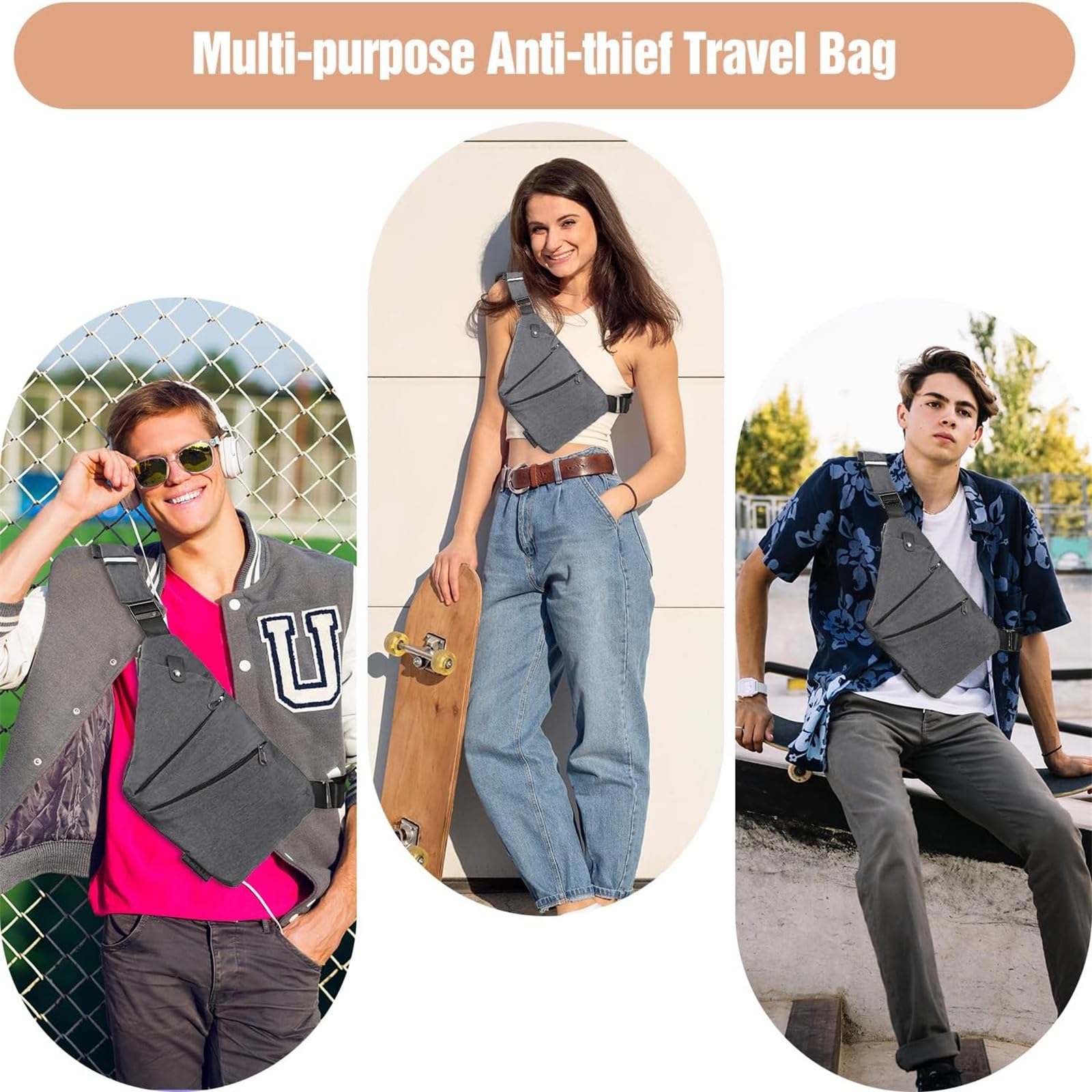 2024 New Anti-Theft Travel Sling Bag - Lightweight Crossbody Bag for Women & Men - Perfect for Commuting, Hiking & Travel Accessories