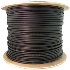 QualConnect Direct Burial Outdoor Rated Cat6 Black Ethernet Cable - Solid CMXT Waterproof Tape Spool 1000ft for Underground & Outdoor Networking