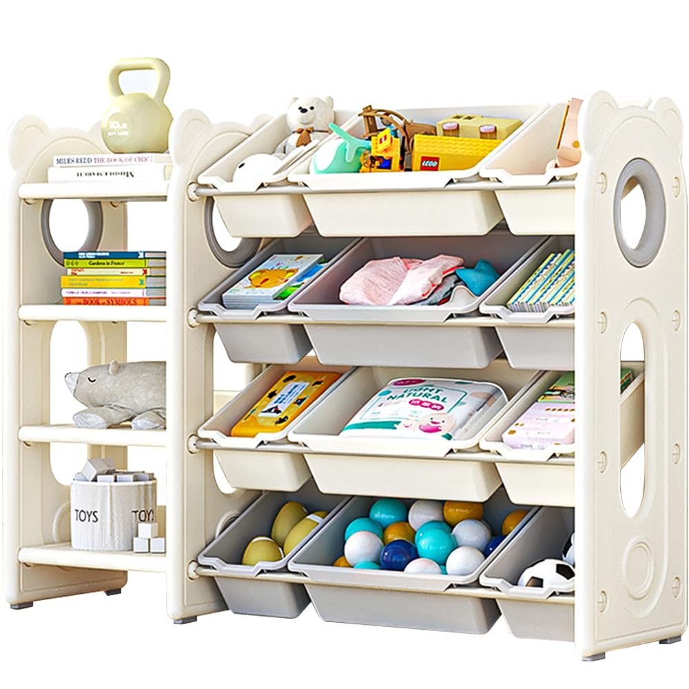 Kids Toy Storage Organizer with 12 Bins - Foldable Toy Organizer for Playroom, Nursery & Living Room - Perfect for Storing Toys, Books & Art Supplies