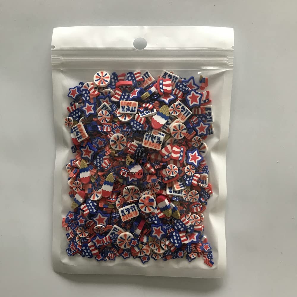 50g/Pack US Flag Polymer Clay - Soft Fimo Mixes Slices for DIY Crafts, Resin Nail Art, Slime Making, Cake & Dessert Decoration - National Holiday Day Series Supplies (US01)
