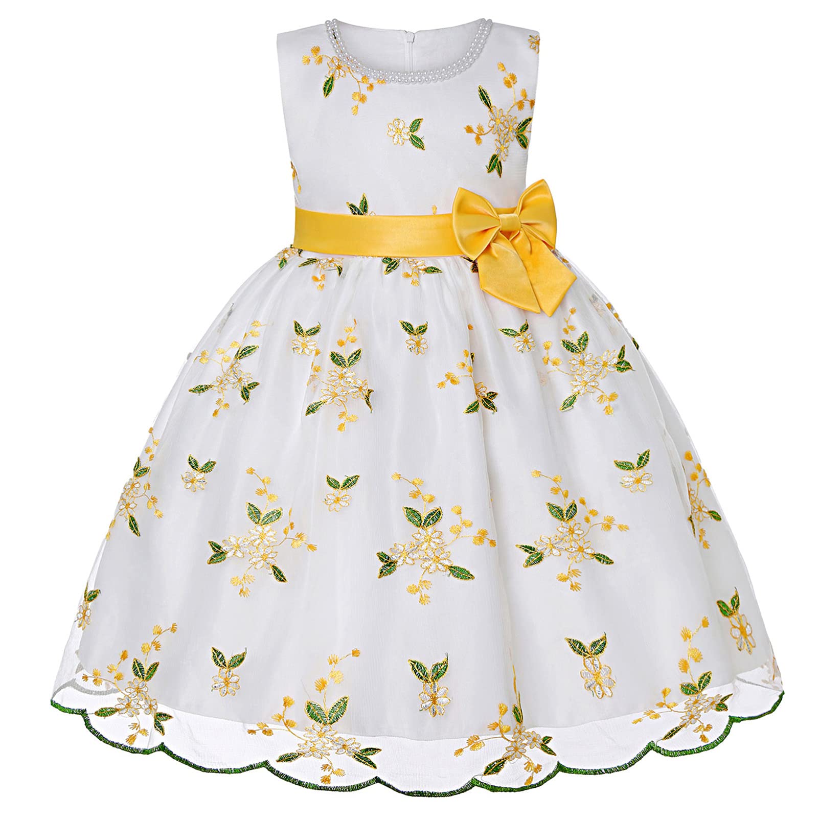 JEEYJOO Girls Floral Embroidered Beaded Party Dress - Princess Wedding Bridesmaid Holiday Dress for Kids - Perfect for Birthday Parties, Pageants & Special Occasions
