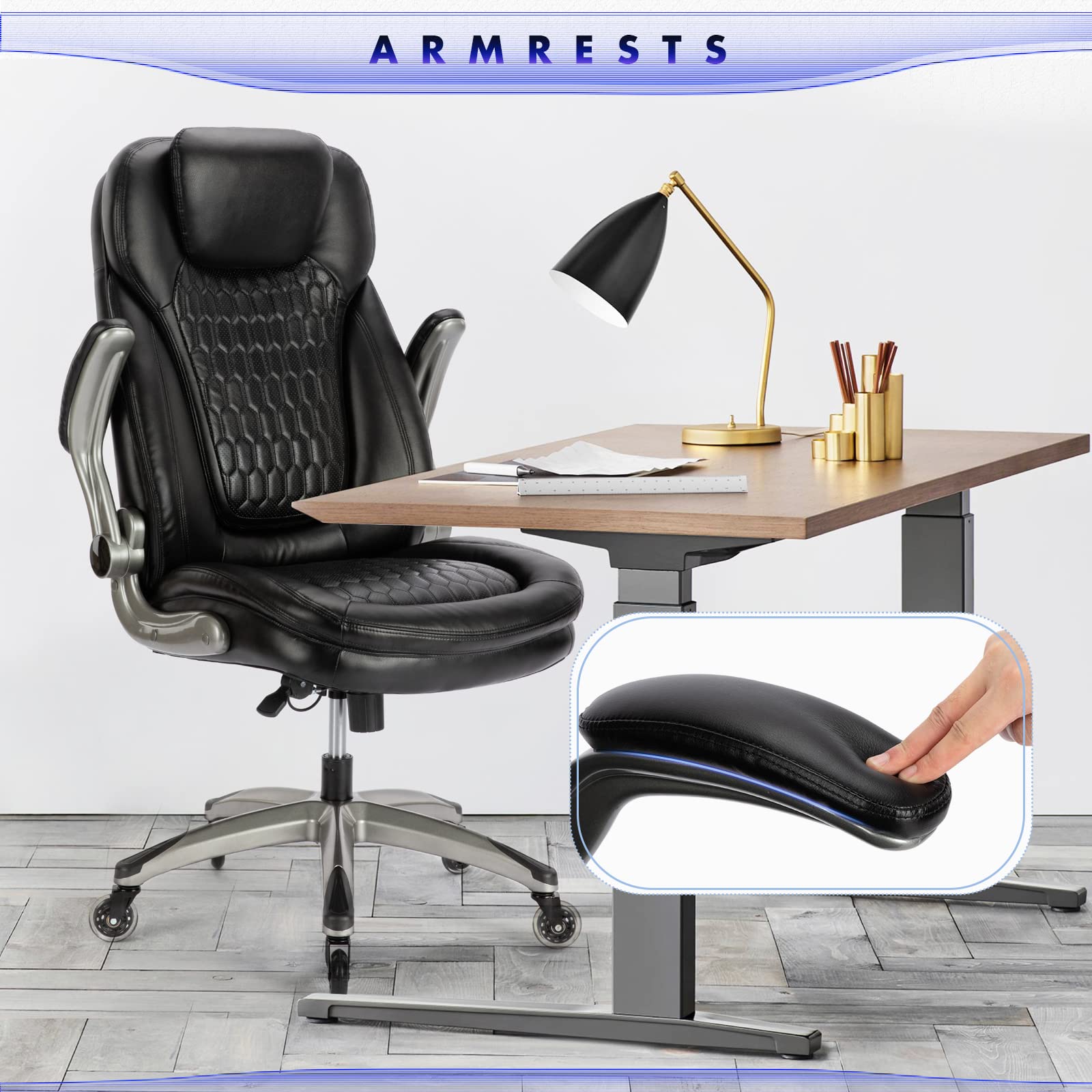 Premium Ergonomic Executive Office Chair - High Back Leather Computer Desk Chair with Swivel & Upgraded Casters - Black (Set of 2) - Perfect for Home Office, Gaming & Professional Workspaces