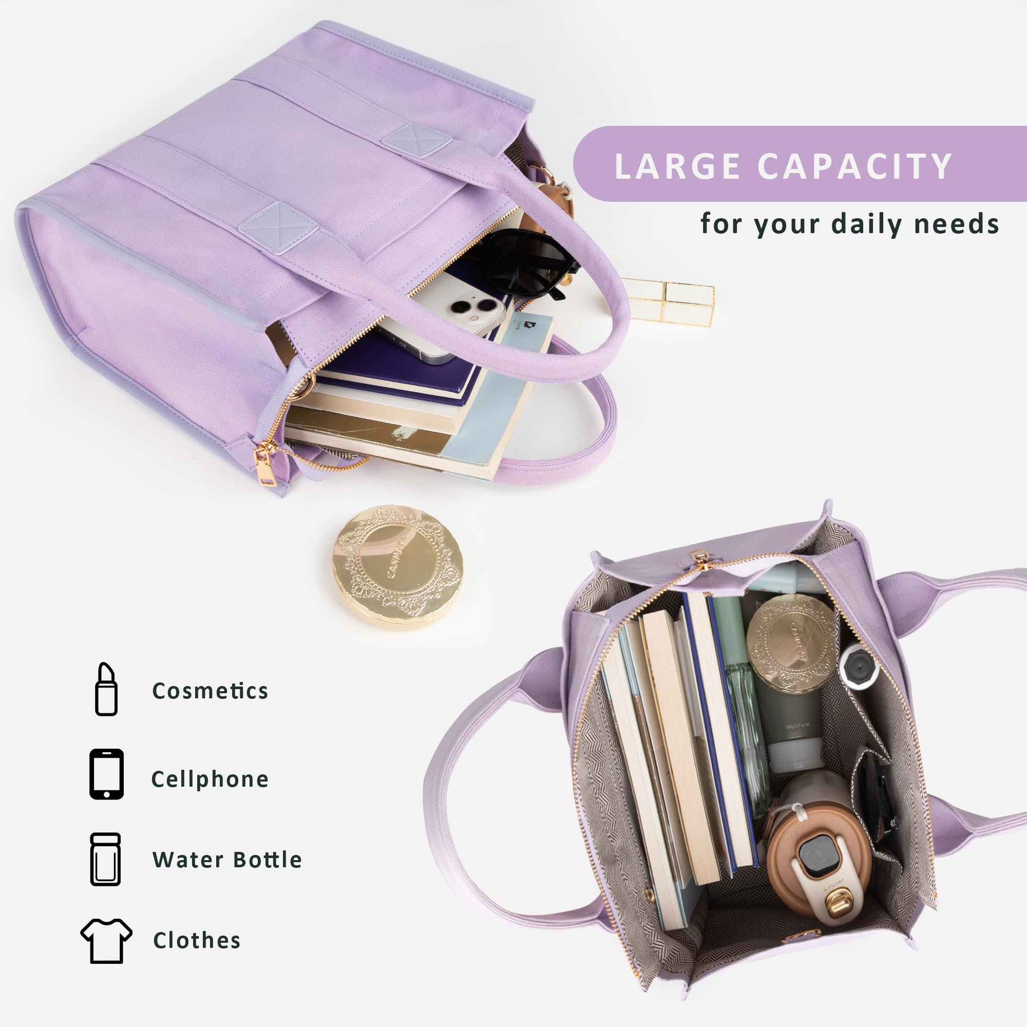 Stylish Canvas Tote Bag for Women - Durable Crossbody & Top Handle Handbag - Perfect for Work, Travel, Shopping & Beach Days