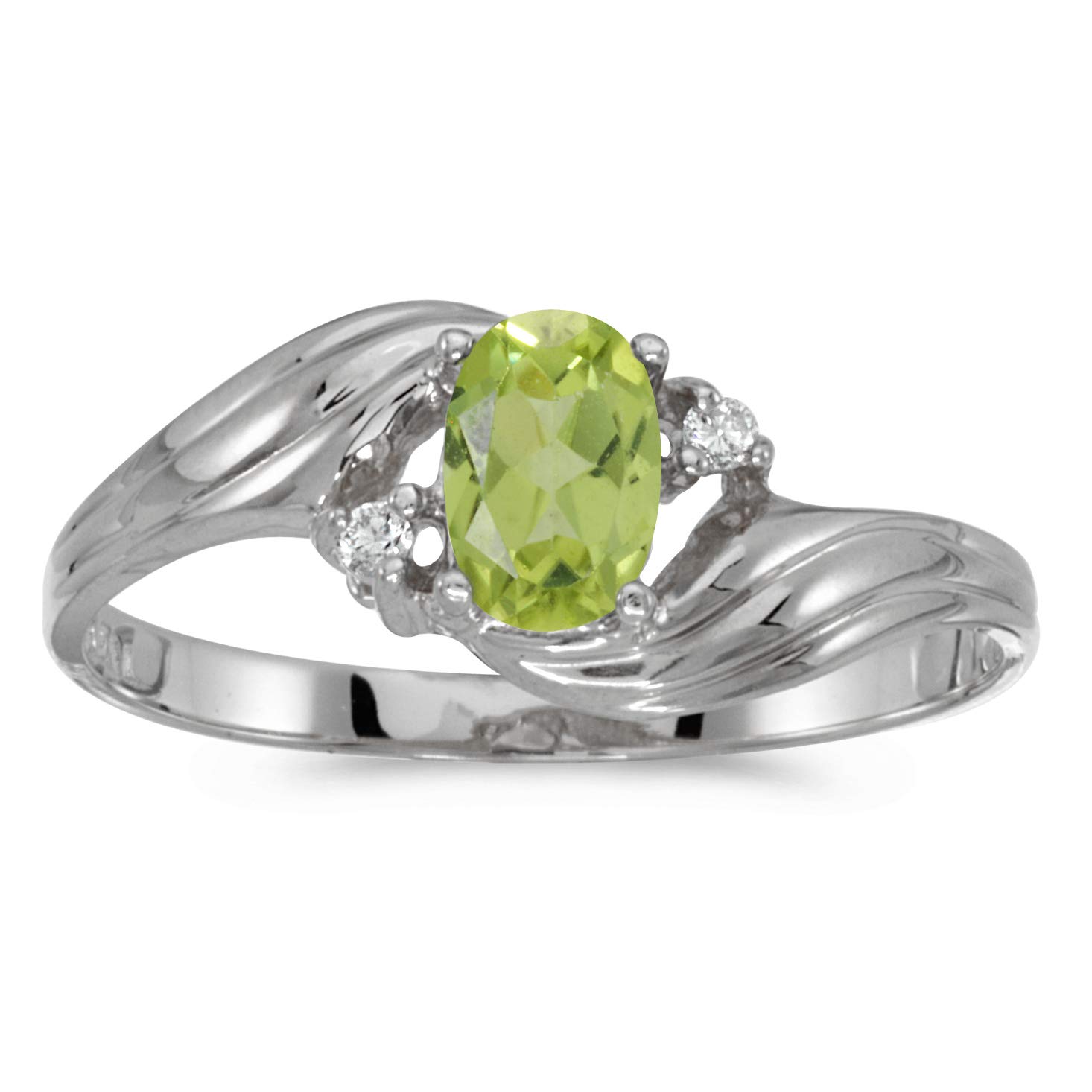 10K White Gold Oval Peridot & Diamond Ring for Women - Elegant Birthstone Jewelry Gift for Engagement, Anniversary & Special Occasions