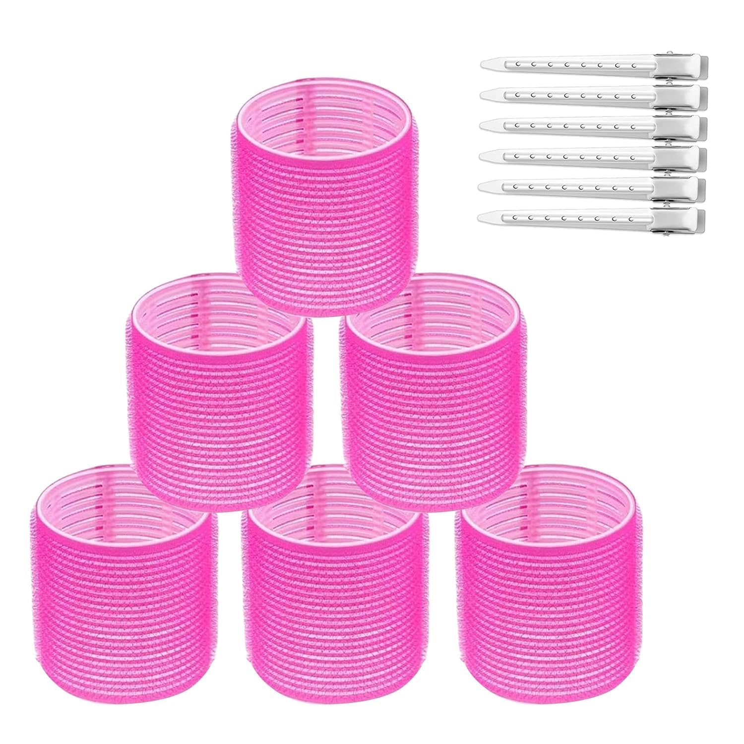 SIYAA 6Pcs Jumbo Self-Grip Hair Rollers Set with Stainless Steel - Perfect for Salon-Quality Curls at Home, Parties & Special Occasions